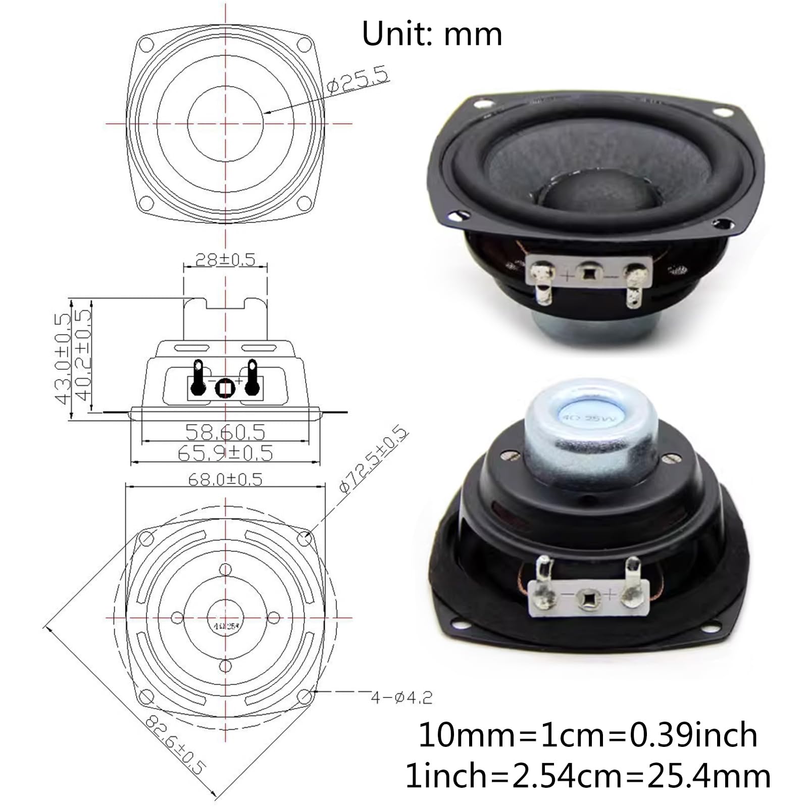 Pack De 2 Altavoces De Rango Completo De 66 Mm | 4 Ohmios | 25 W | Magnético | Ideal Para 6.3 Cm Y Sistemas De Audio