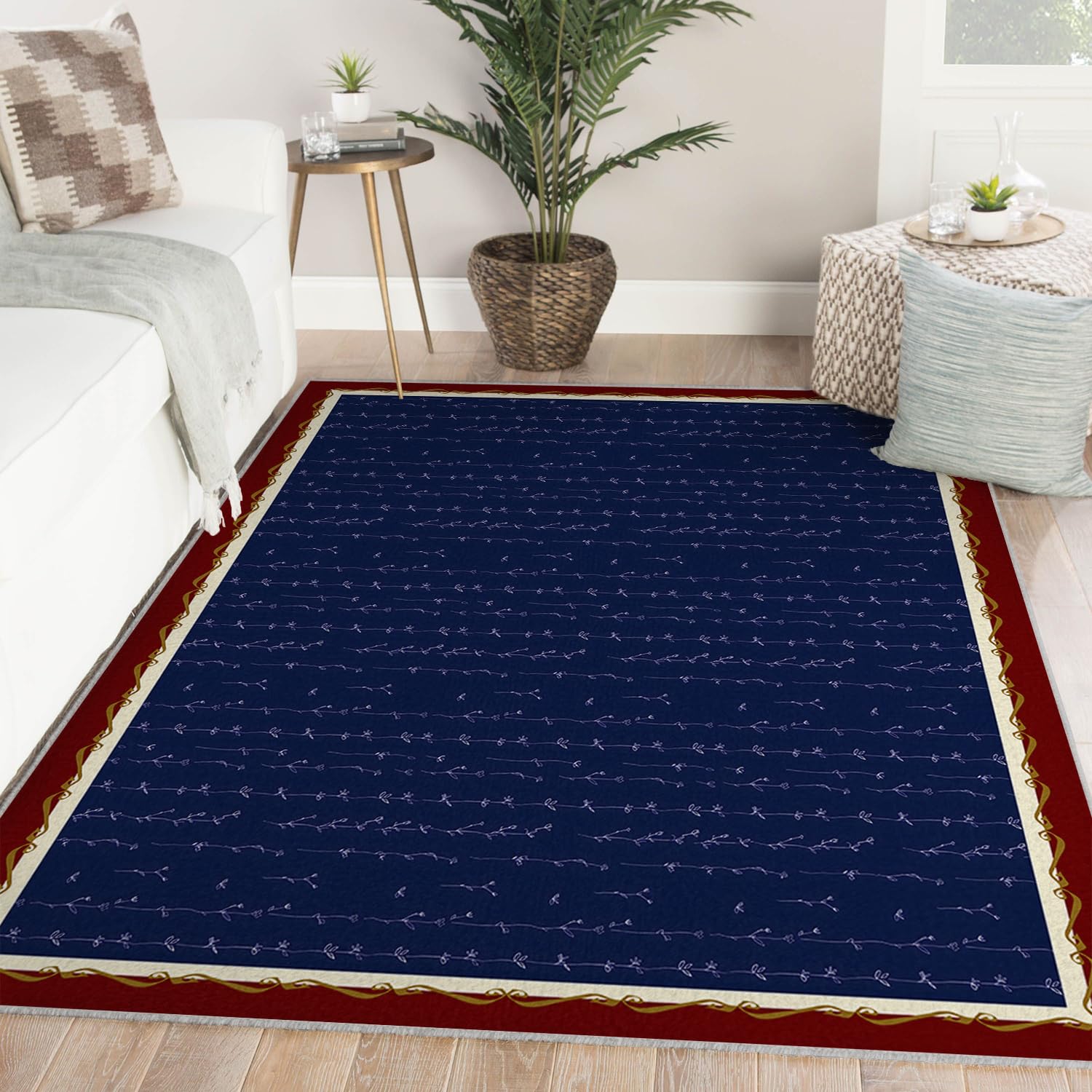 Tapis bleu lavable et antidérapant de 180x240cm pour salon