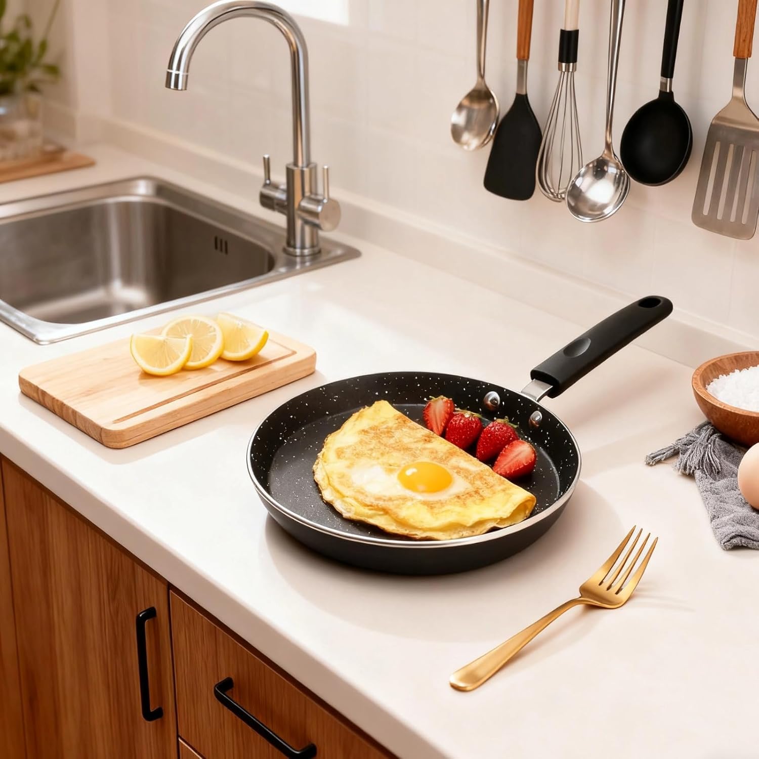 10 in / 25.4 Cm Non-Stick Griddle Pan for Crepes, Dosa, Baking, Lightweight Tawa Pan for Induction and Gas Stovetops