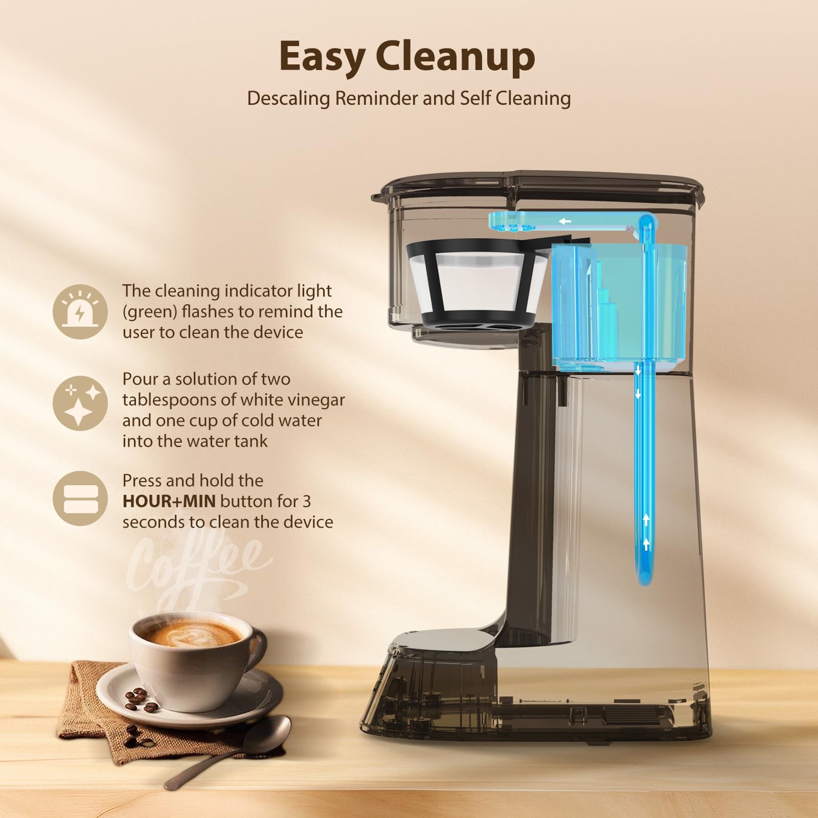Aigostar - Cafetière Filtre avec 1 tasse isotherme Programmable 24h, Affichage LCD, Machine à café avec Gobelet de voyage de 420 ml et filtre à café réutilisable, 700W, Noir