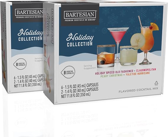 Bartesian Holiday Collection 2025 Cocktail Capsules - Limited Edition Christmas Winter Seasonal Pack With Holiday Spiced Old Fashioned, Clausmopolitan, Peary Christmas, Yuletide Hurricane - 16 Pack
