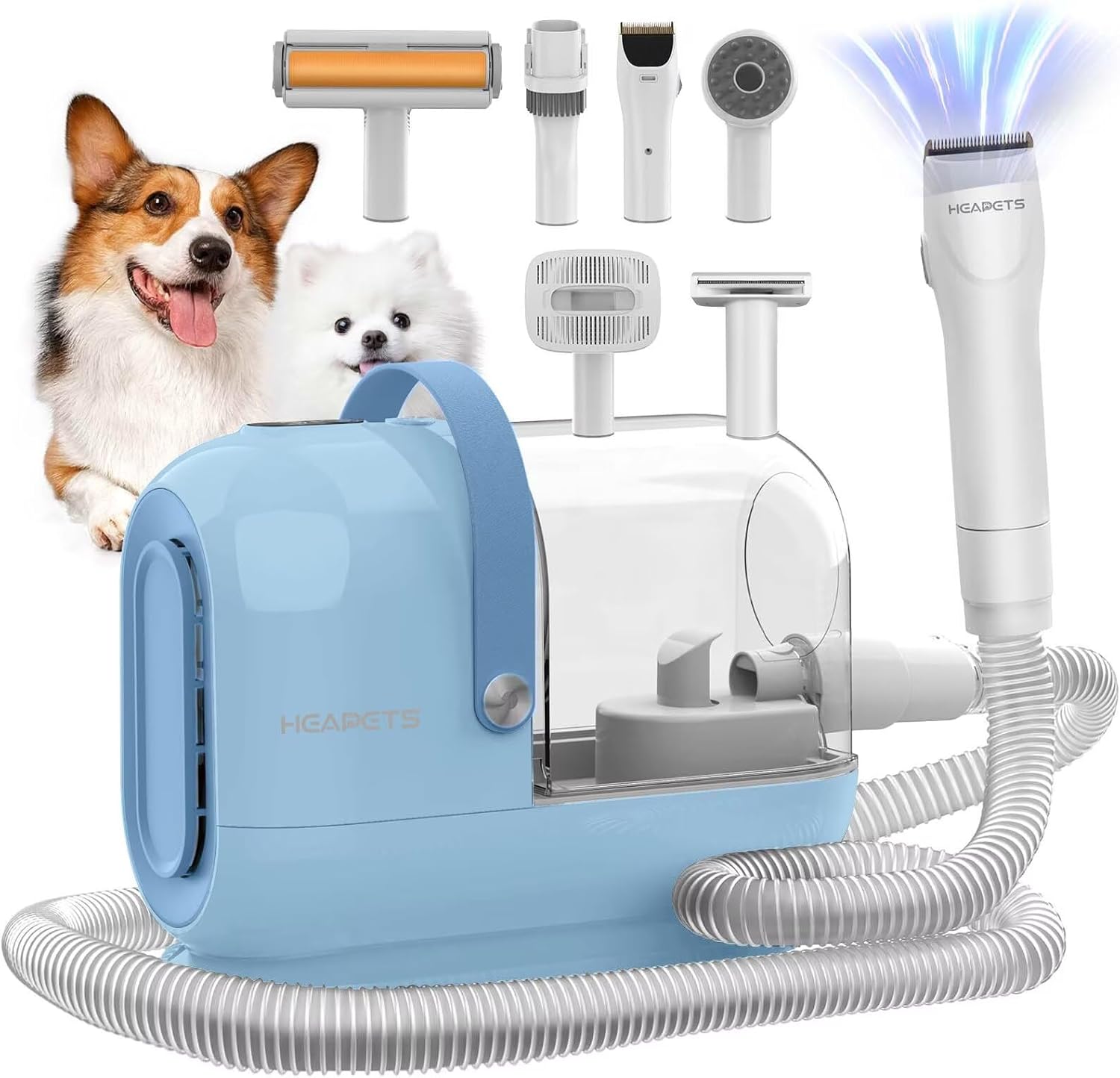 Dog Grooming Vacuum Kit - 3L Vacuum with 7 Tools, Low Noise Electric Clipper and Brush for Pet Shedding at Home, Blue