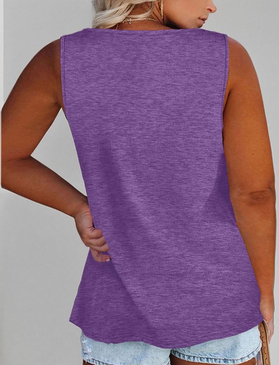 Womens Plus Size Tank Tops Summer Sleeveless Henley T-Shirts Tops Casual Button Down Tunics Shirts - Image 3