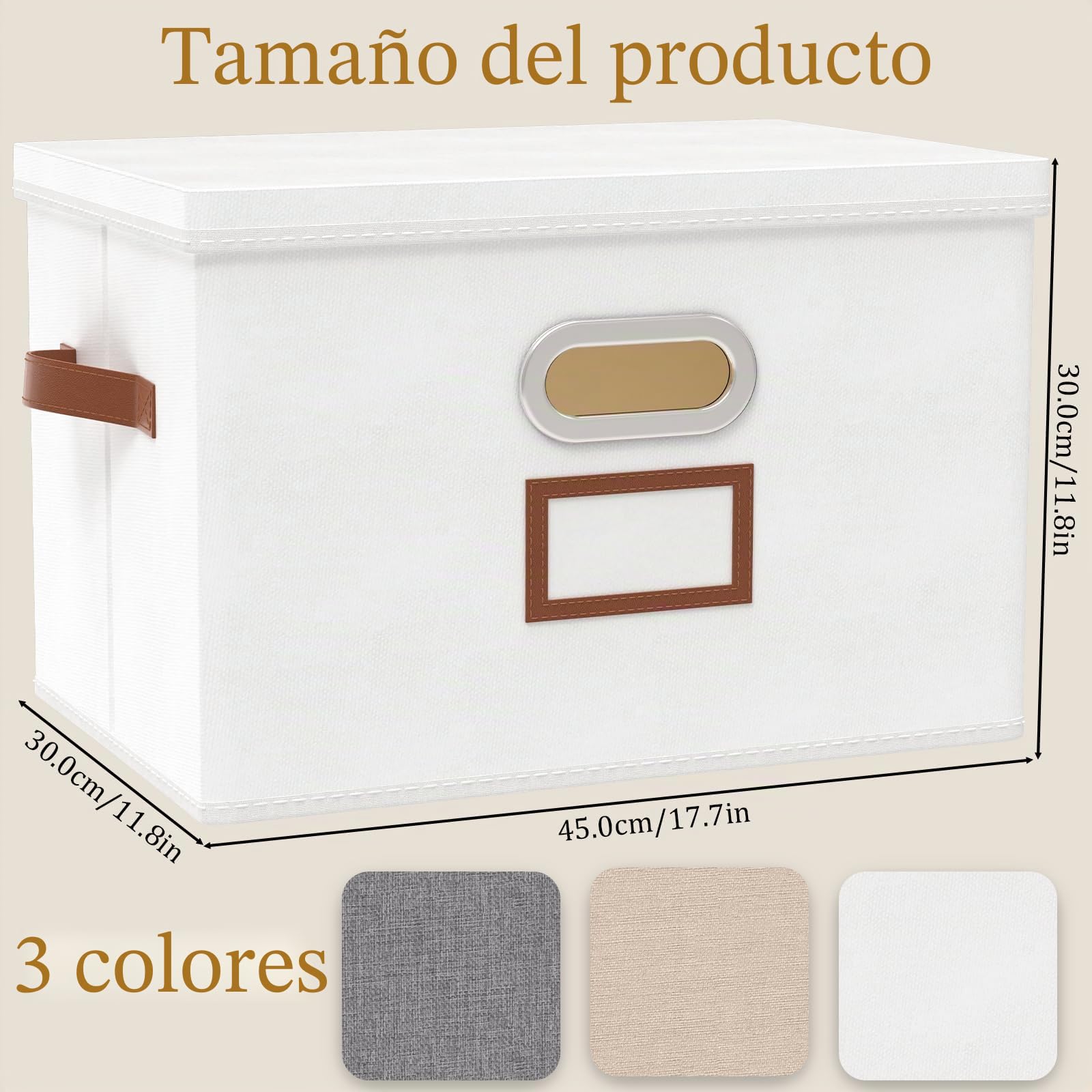 OUTBROS Cajas Almacenamiento, Contenedores, Juego de 3, 45x30x30cm, Blanco | Cajas de almacenamiento plegables, Contenedores de tela con tapas de organizadora para guardar ropa