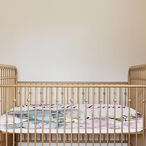 Miniatura 6 de KAINSY Sábanas para cuna con nombre personalizado, ropa de cama de bebé de elefante morado para niños y niñas, sábanas bajeras plegables portátiles