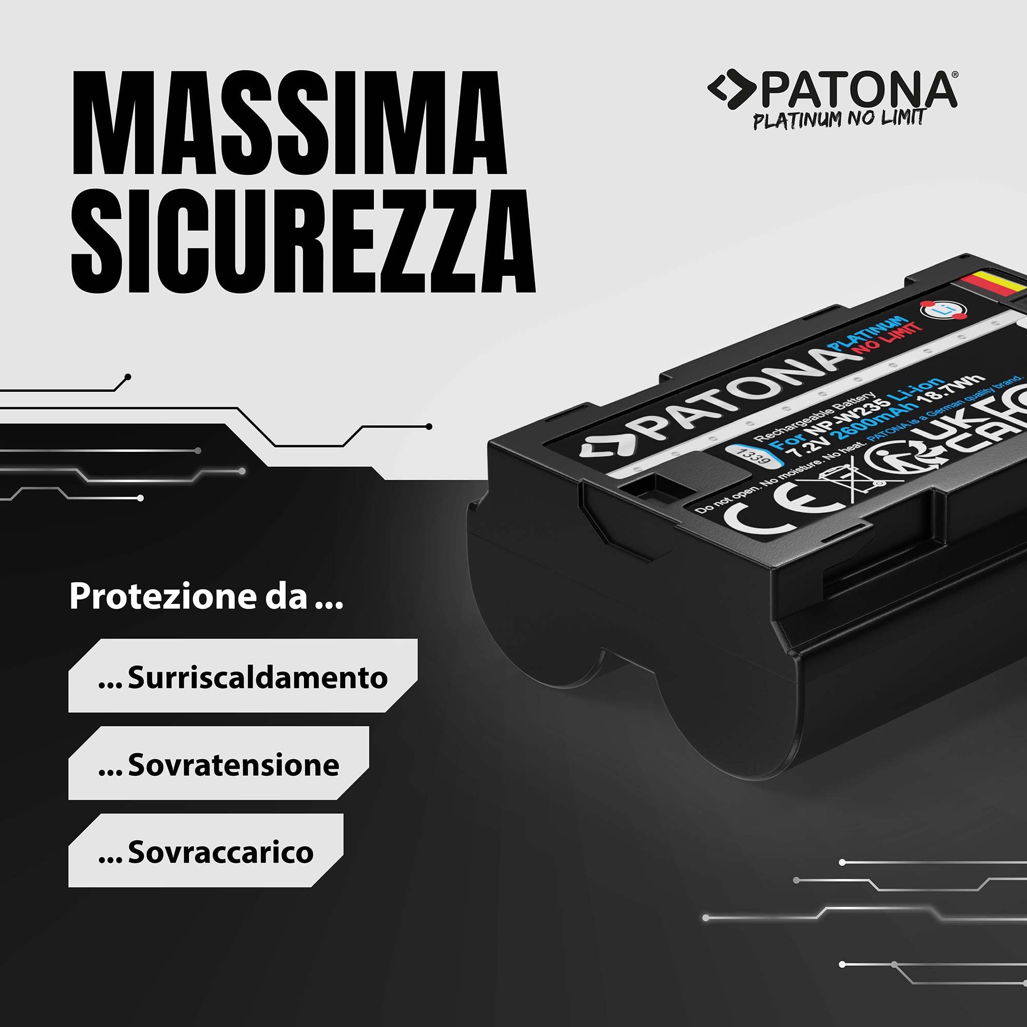 PATONA 2X Platinum NP-W235 Batteria 2600mAh – Ricambio per Fujifilm NP-W235 – per X-T4, X-T5, X-H2, X-H2S, X-S20, GFX-50S II, GFX-100S, GFX-100 II – una scatta, una si ricarica