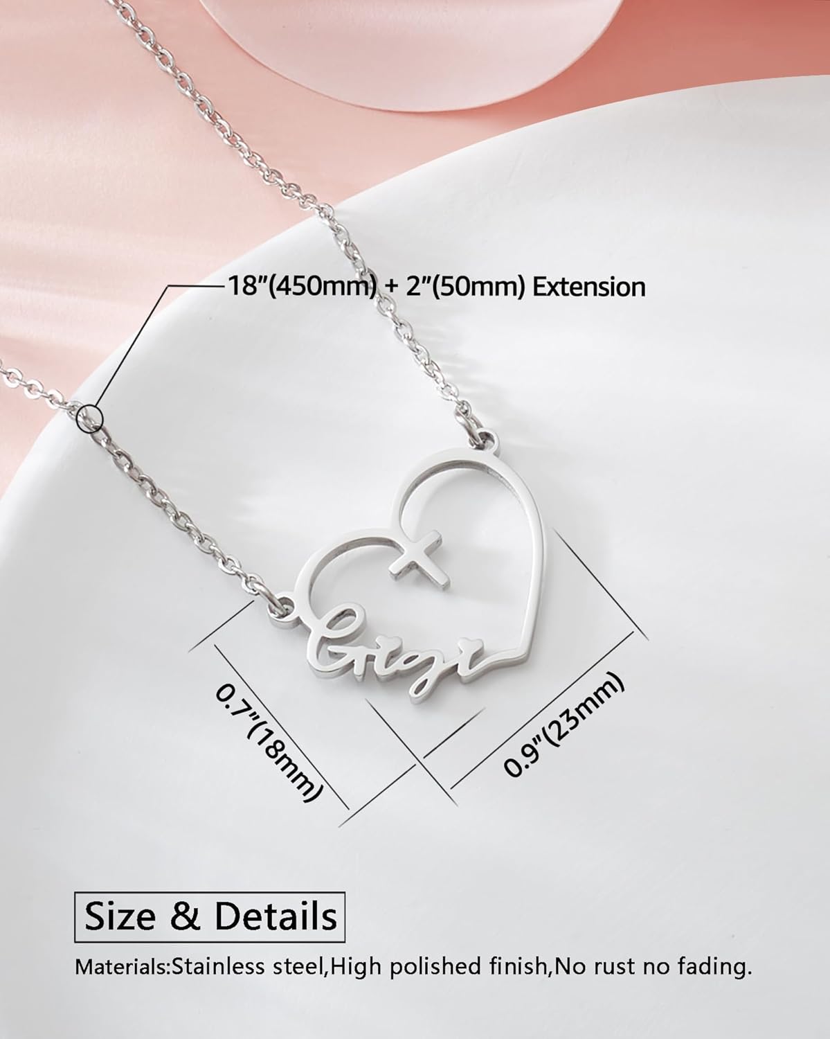 Grandma Jewelry Nanny Necklace Stainless Steel Cutout Gigi Mimi Nana Mama Love Heart Letter Cross Pendant Necklaces Gift for Women. - Image 5