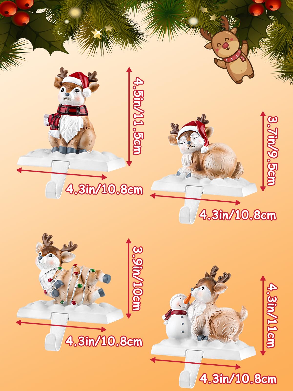 Kalolary Perchas para Calcetines Navideños para Chimenea, 4 Piezas Colgadores de Calcetines de Alce de Navidad Soportes para Medias Navideñas Chimenea Antideslizante para Decoración Navideña Hogar