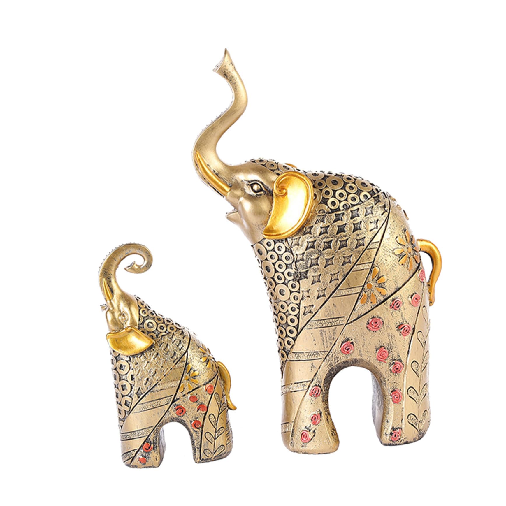WOONEKY 2pezzi Statuetta di Elefante in Resina Decorazione da Casa Ornamento di Ricchezza Figura di Elefante