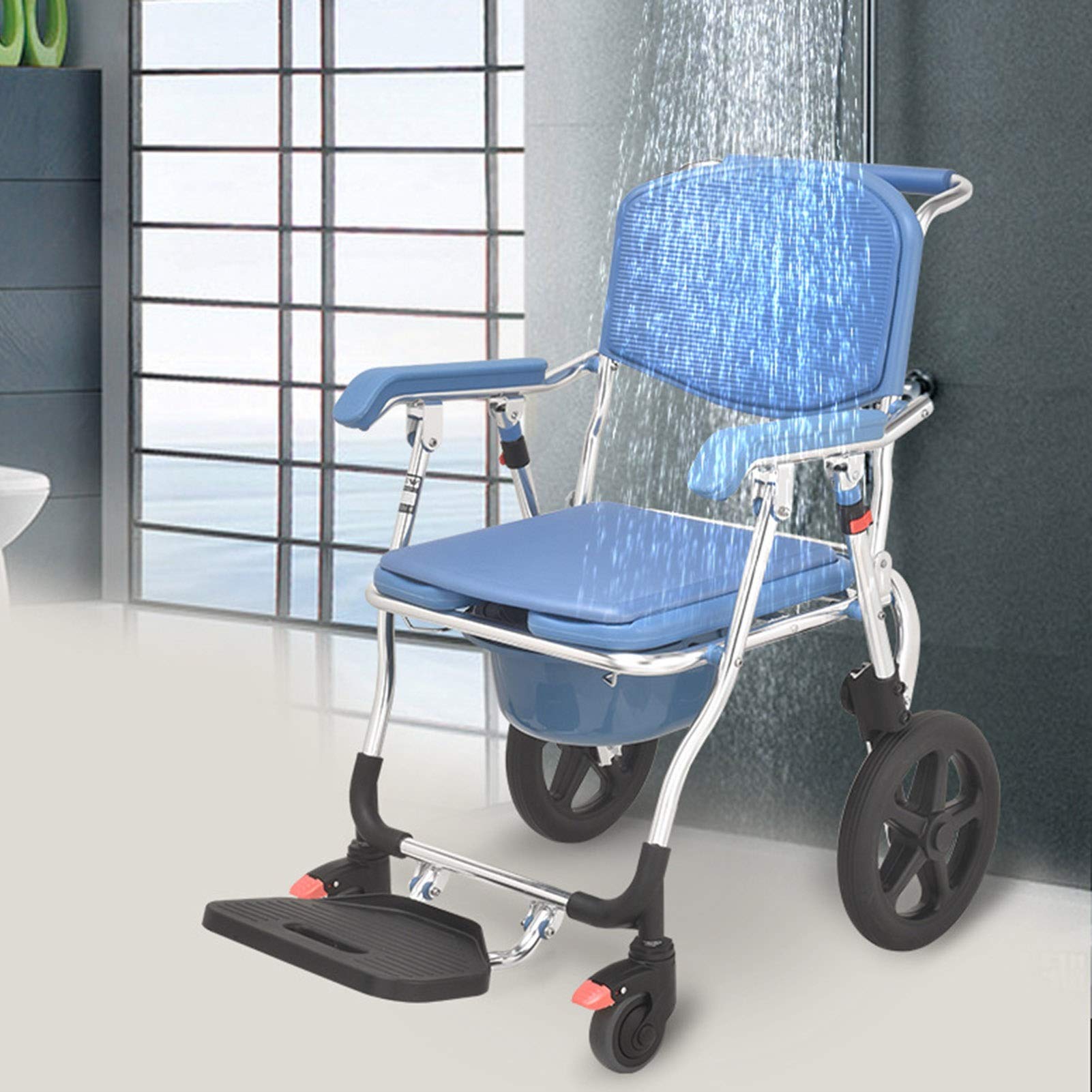 4 In 1 Commode Chair with Wheeled Toilet Chair, wheelchair Shower