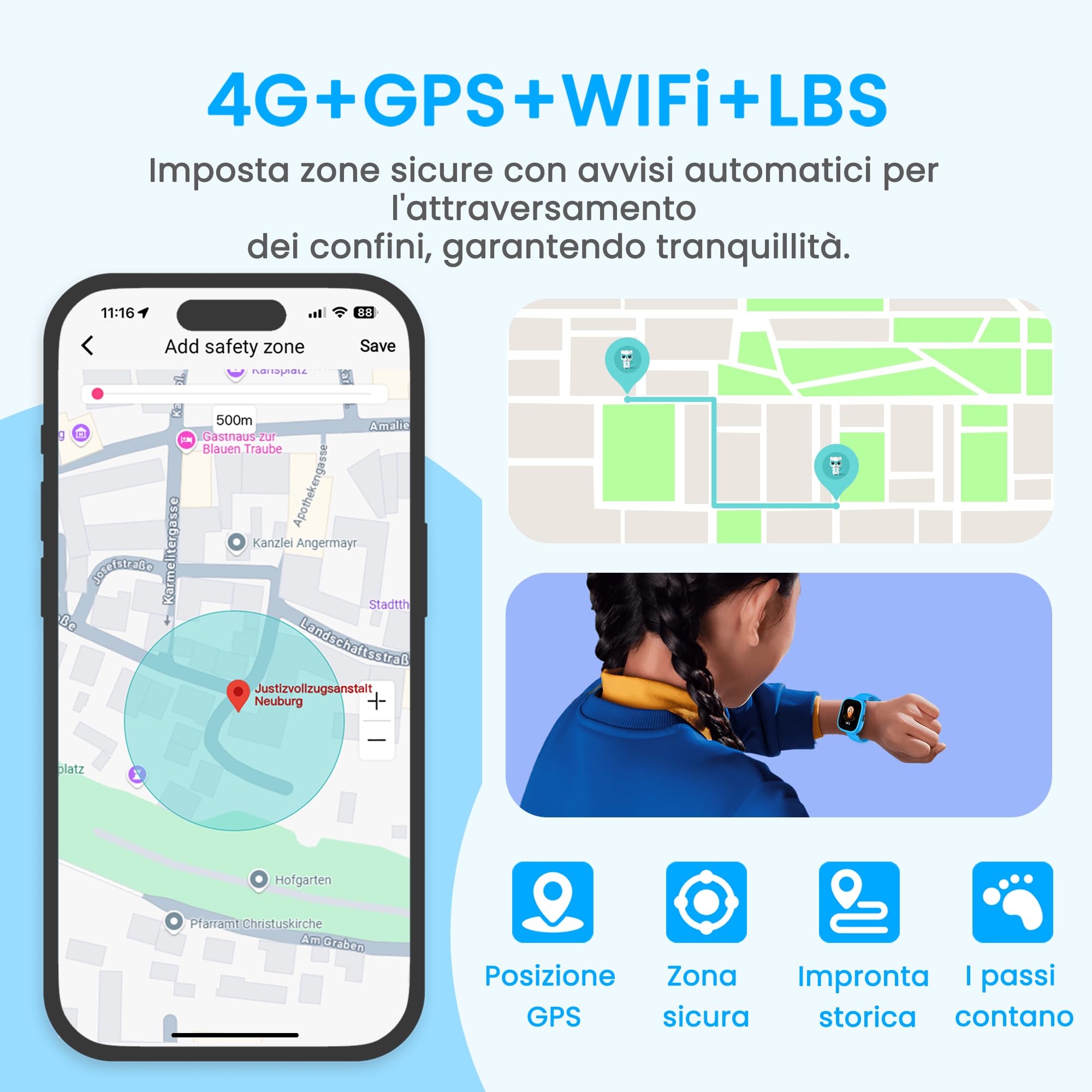 K3 Smartwatch bambini con GPS e telefono, 1,7" HD 4G smartwatch per bambini con videochiamata, WiFi, SOS, Sveglia, Modalità scuola, IP68 impermeabile – Orologio smartwatch bambino dai6