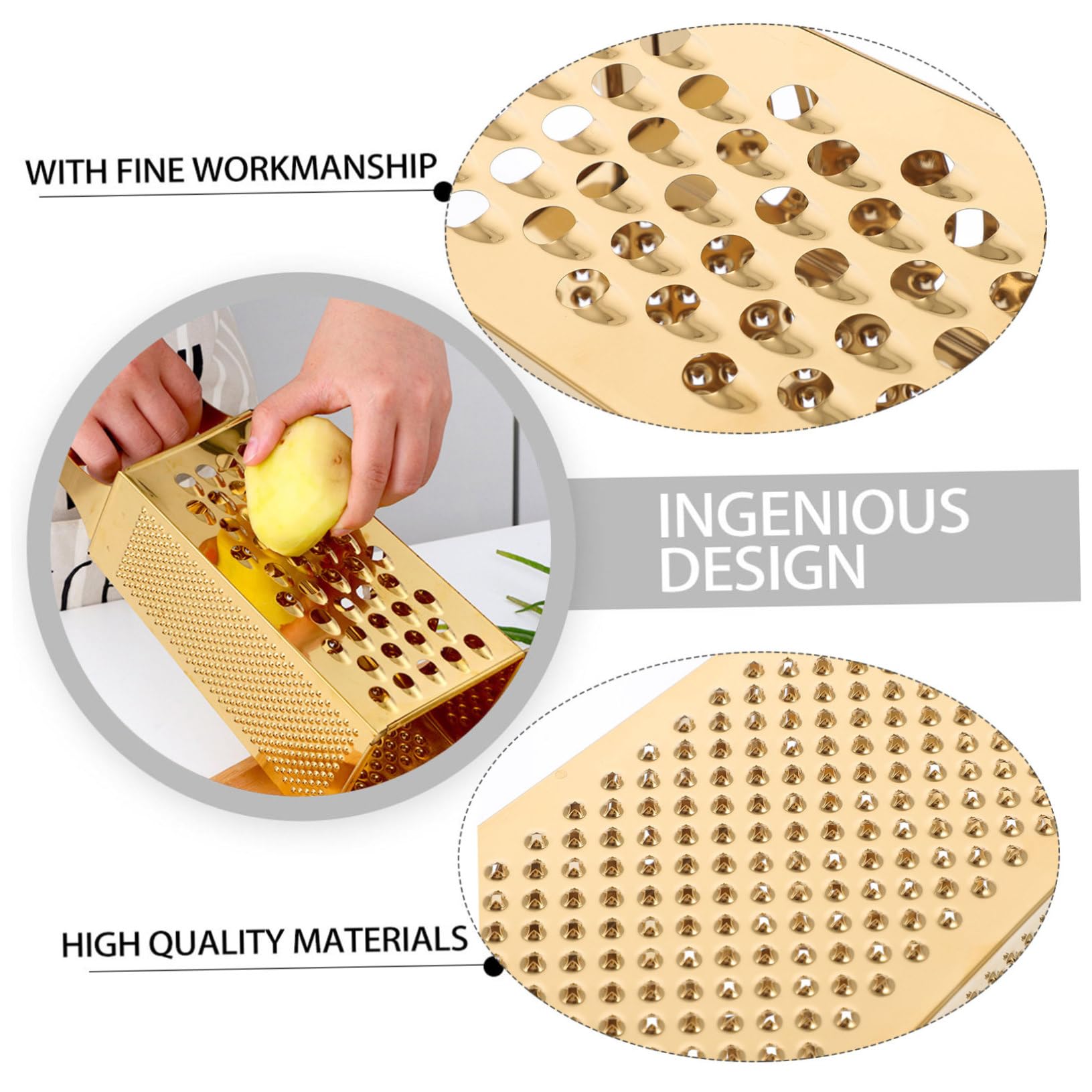 Rallador De Caja De 4 Lados Acero Inoxidable Dorado, Cortador y Rebanador De Verduras y Patatas, Material Seguro Para Uso Doméstico, Práctico Para Cocina y Procesamiento De Frutas