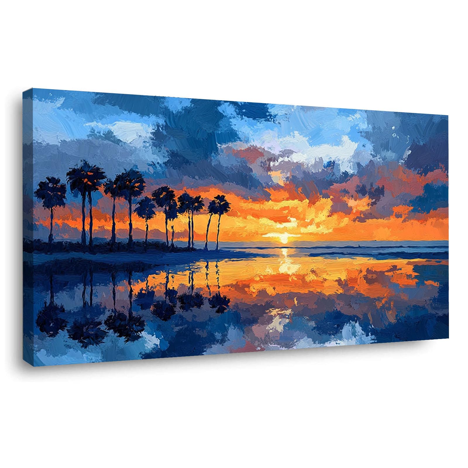 WIKEO Beach Canvas Wall Art Sunset Seascape Mural Coastal Tropical Artwork Prints Pictures,for Bathroom Bedroom Living Room Home Office Wall Decor(Orange 9)-40x80cm Framed