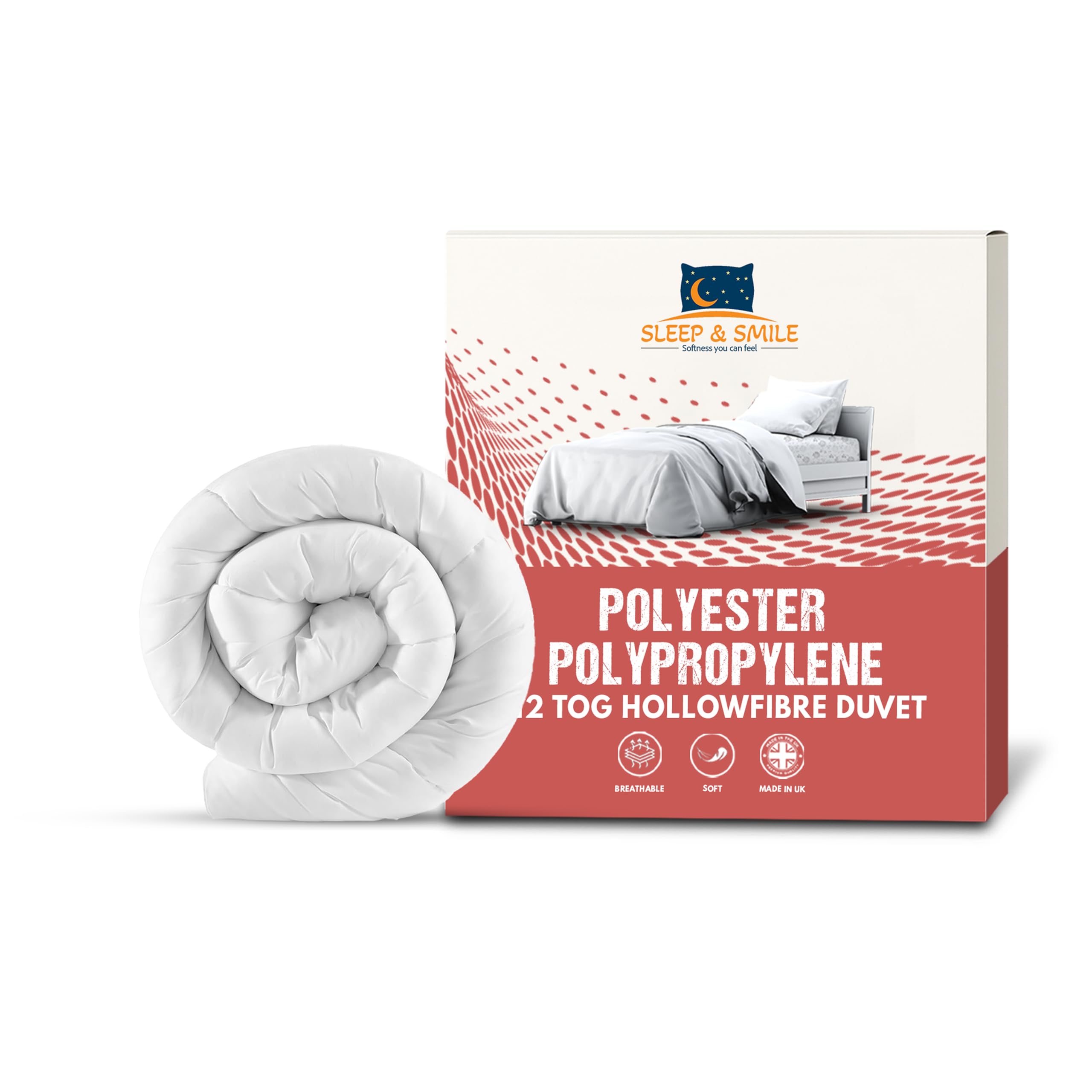Sleep&Smile 12.0 Tog Polyester Polypropylene (Teabag Type) Hollowfibre Duvet/Quilt, Double, Non Allergenic, Uk Made