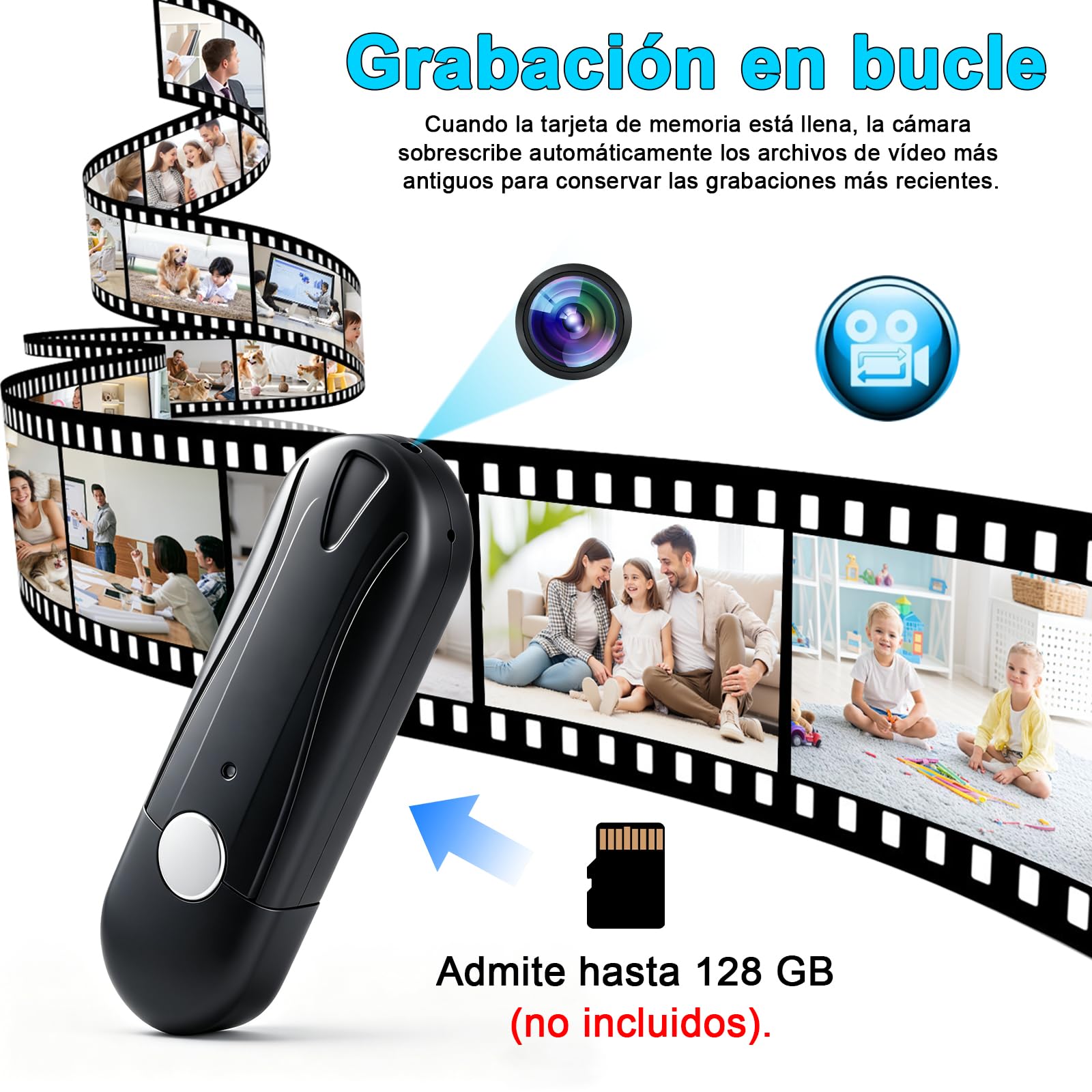Cámara Oculta 1080P Mini Cámara Espía Memoria USB | 2H Microcámara Vigilancia, Grabación en Bucle, para Reuniones y Actividades al Aire Libre