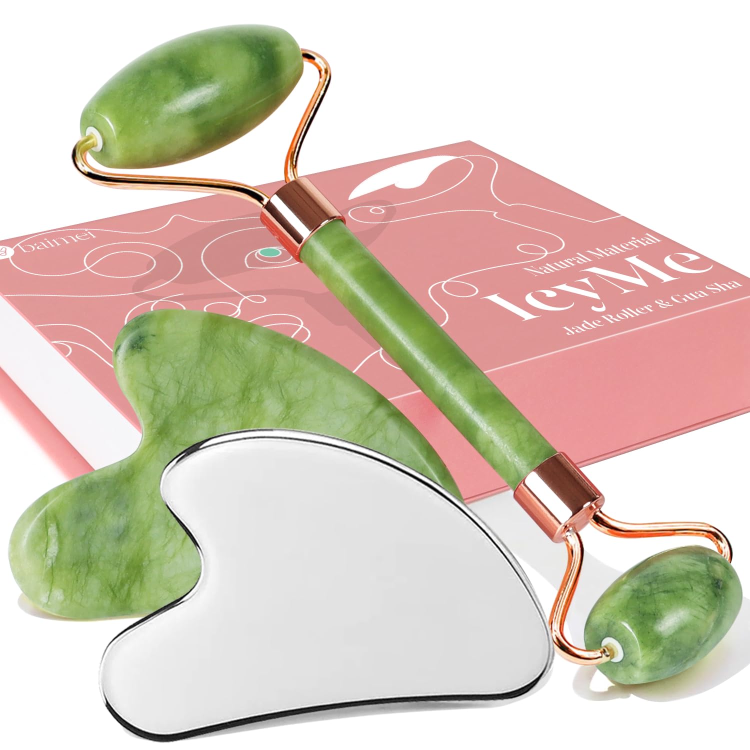 BAIMEI 2 Gua Sha Facial Tools & 1 Jade Roller Massage Set