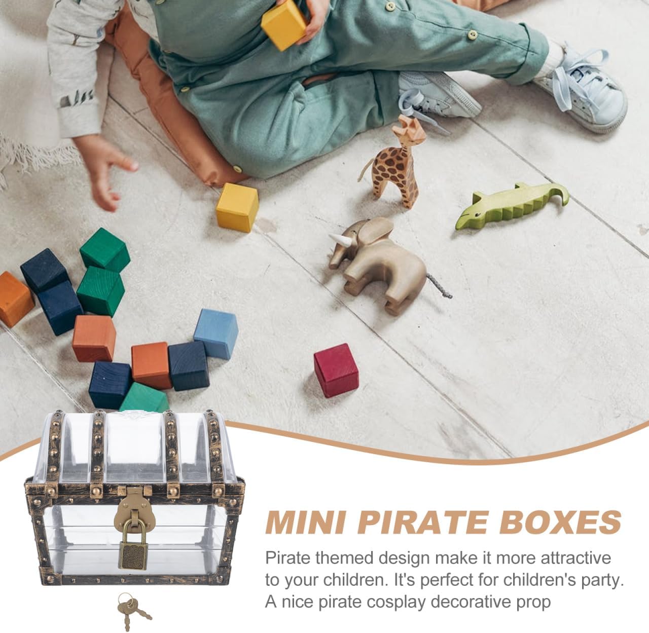 Zerodeko Treasure Chest, Prize Box, 5.11In Kids Mini Plastic Treasure Box for Party Favors Decoration and Jewelry Storage