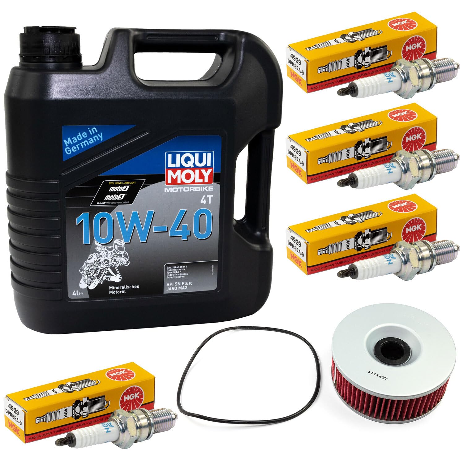 Wartungspaket Öl 4L + Ölfilter + Zündkerzen für Yamaha VMX-12 1200 Vmax Baujahr 1985-1995