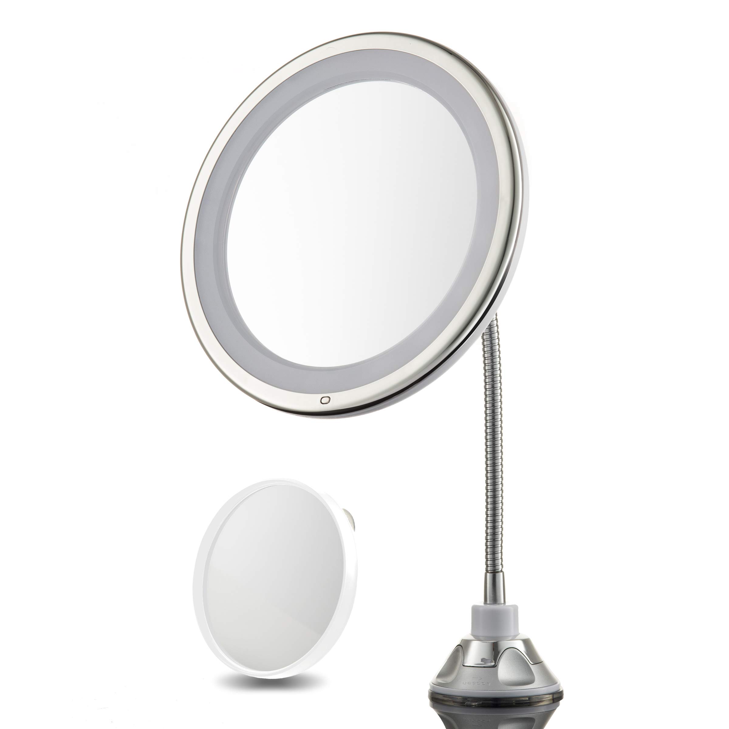 ProBeautify 3x Magnifying Lighted Makeup Mirror - 10 Long Gooseneck with Warm LED Light- Best Wireless, Battery Operated, Adjustable, Bathroom Vanity Dresser FREE 10X Spot