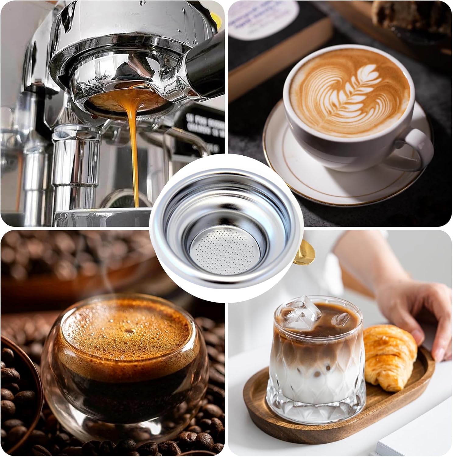 Kosz filtrujący 2 sztuki precyzyjnych koszyków filtracyjnych 58 mm do espresso, wypukłe, dwuścienne, 1-kops i 2-kops, łatwe w czyszczeniu, 1 filiżanka i 2 filiżanki, sitko do uchwytu filtra 58 mm
