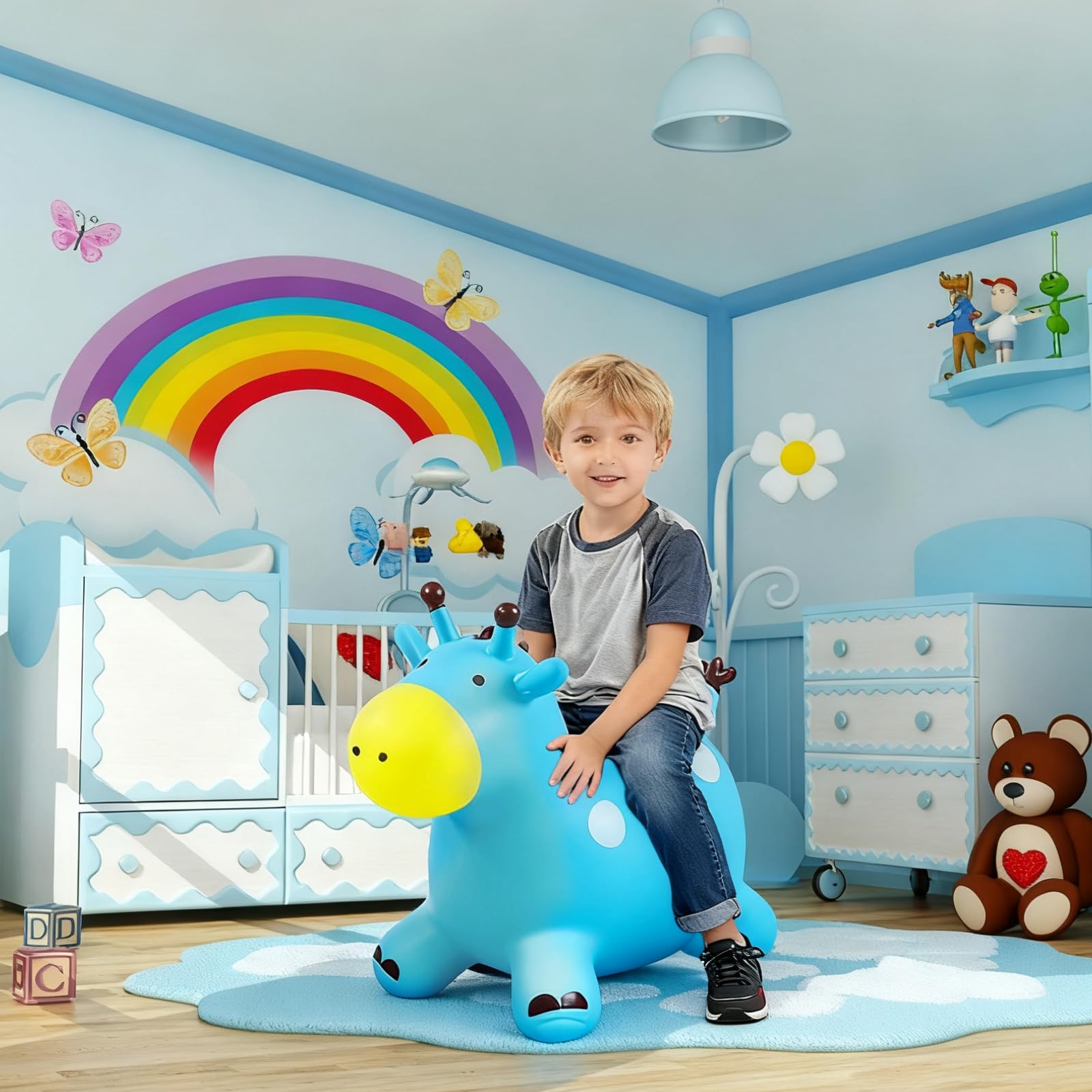 Animal Sauteur, Cheval Sauteur, Jouet Sauteur pour Enfants, Usage Intérieur/Extérieur, Cadeau pour Enfants, Cadeaux d'anniversaire, Cadeaux de Fête (Bleu)