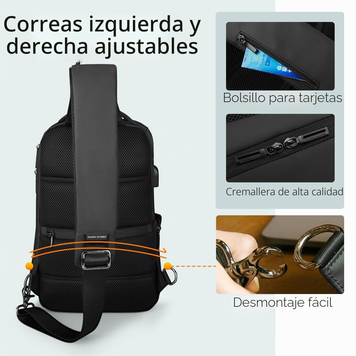 MARK RYDEN Bolso bandolera para hombre y mujer, impermeable, antirrobo, para iPad de 9.7 pulgadas