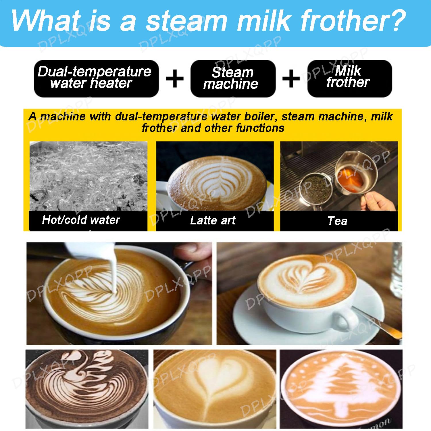 Espumador de leche comercial con sistema de caldera doble, alta potencia, gran capacidad, bandeja de goteo extraíble, boquilla giratoria para tiendas de café y bebidas