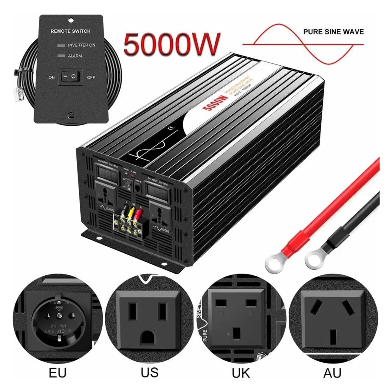 Inversor Energía Solar Onda Sinusoidal Pura con Control Remoto 5000 W 12 V CC 24 V 48 V CA A 110 V 220 V CA Pantalla Digital Convertidor(12V,110-120V,Universal)