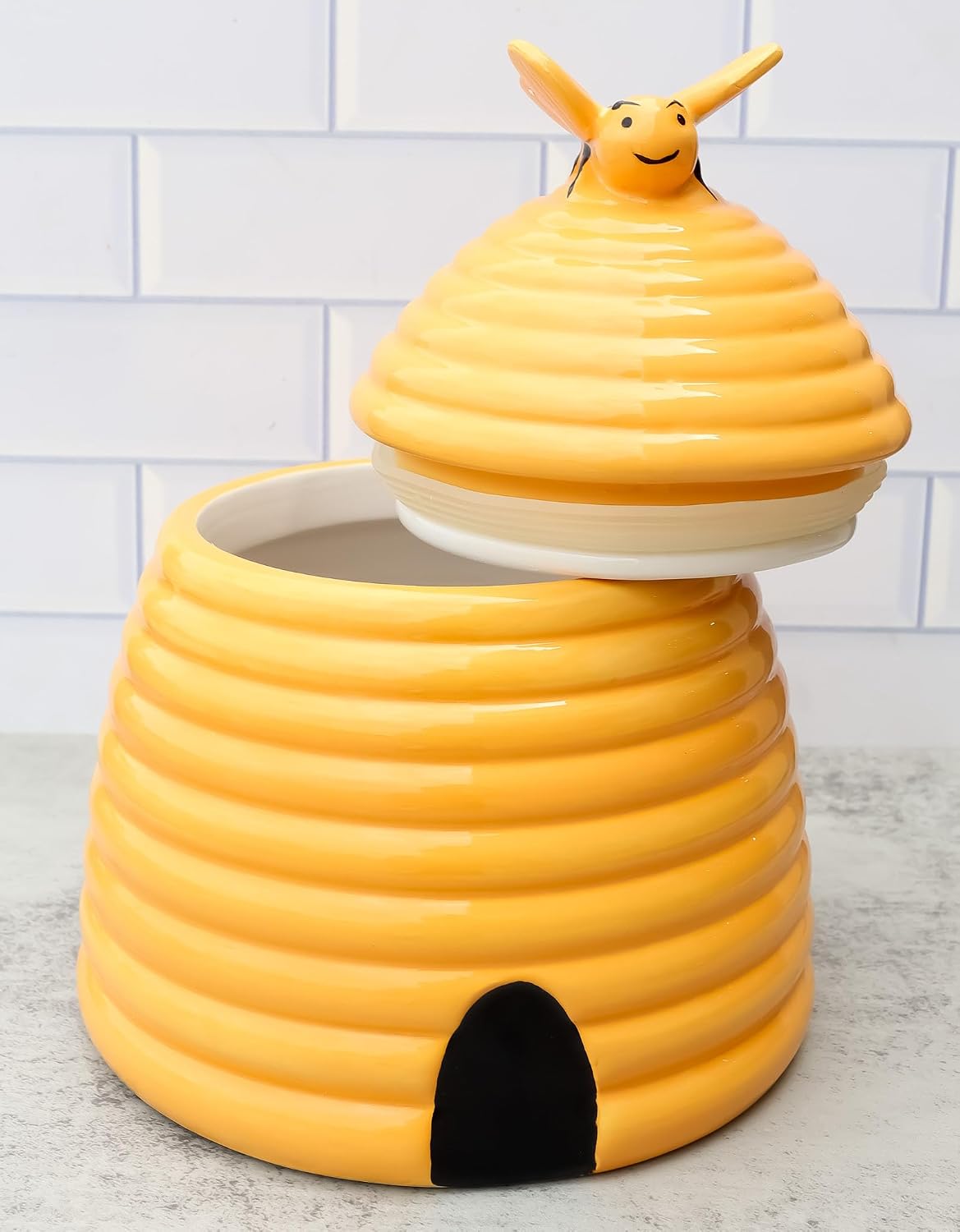 Ebros Rustic Wildlife Busy Honey Bumblebee Bee Hive Beehive Ceramic Cookie Jar 8"Tall Collectible Kitchen Hosting Dining Accessory Woodlands Forest Bears Bees Cookies Jars Decorative Figurine