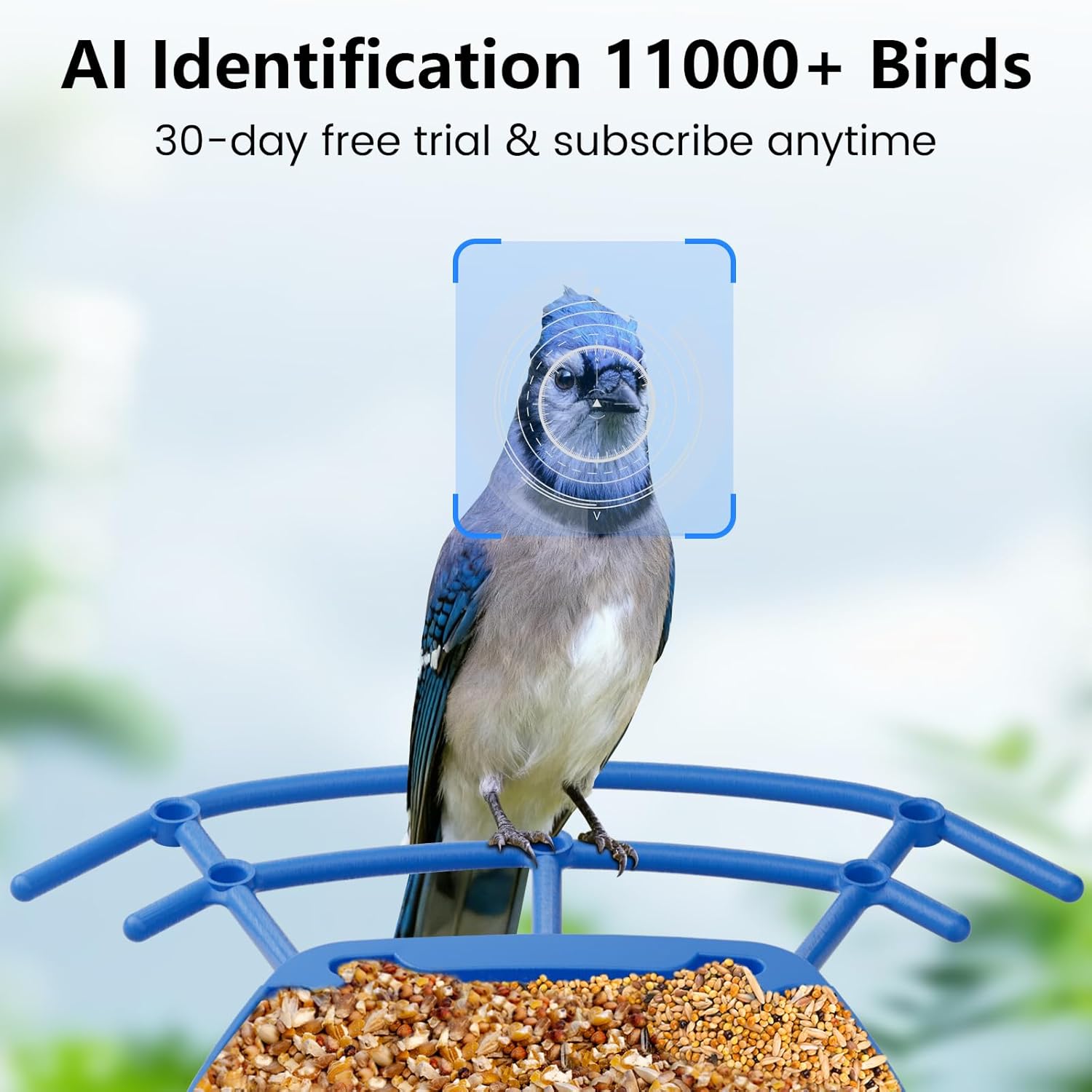 2.5K HD Smart Bird Feeder with Camera for Outdoors Solar Powered Wireless 2.4Ghz WiFi,Includes 32GB SD Card, AI Bird Species Identification Video, Instant Arrival Alerts, Ideal Gift (Blue)
