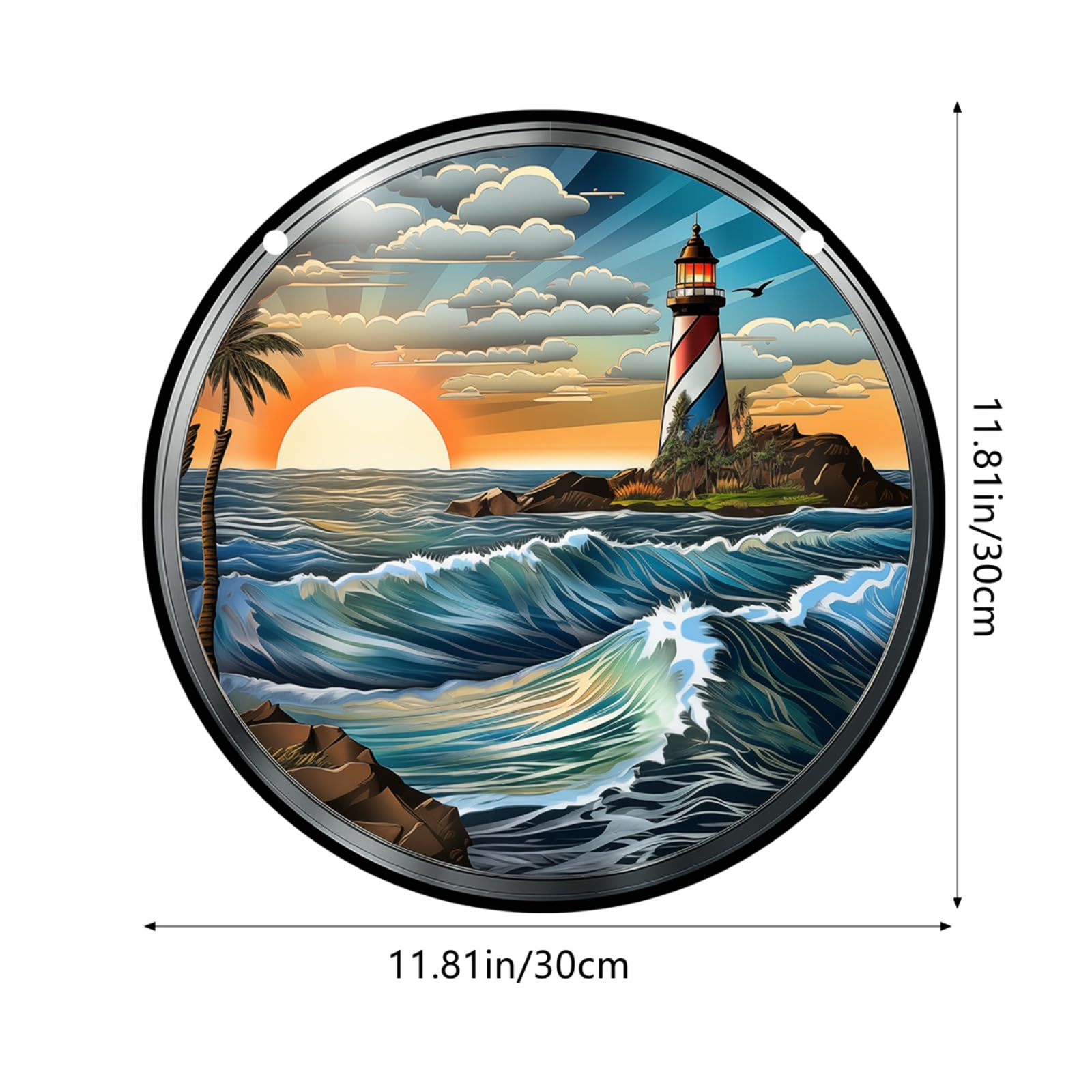 HOTIYOK Leuchtturm-Fensterbehang, Acryl, Meer, Sonnenaufgang, Landschaft, Buntglasplatten, Wanddekoration für Innenbereich, ideales Einweihungsgeschenk, Heimdekoration für Mutter, Oma, Ehefrau, Lehrer