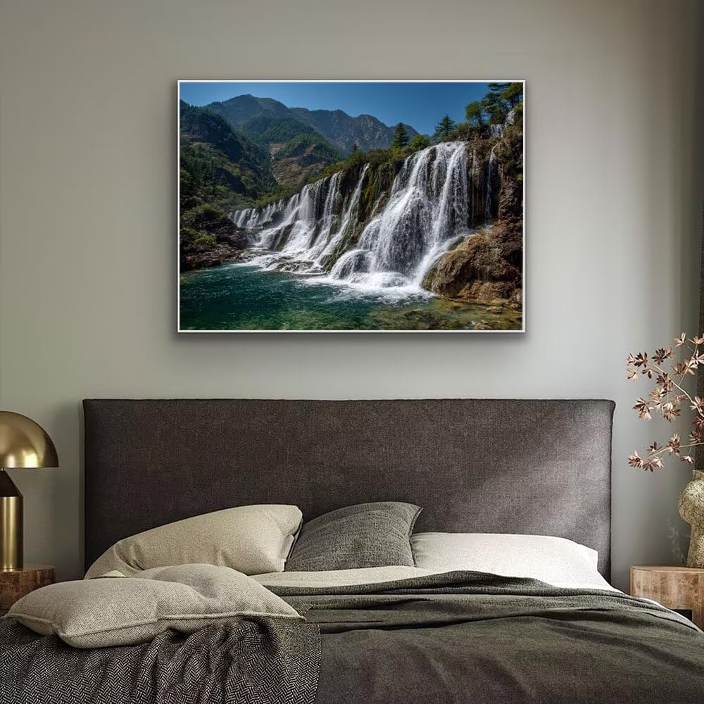 Malowanie według numerów dorosłych, Kaskada, DIY Painting by Numbers Kits, Zdjęcia do malowania według numerów Farby Akrylowe z Pędzelkami, Dekoracja domu Ściana 70x90 cm (bez ramki) Q-671