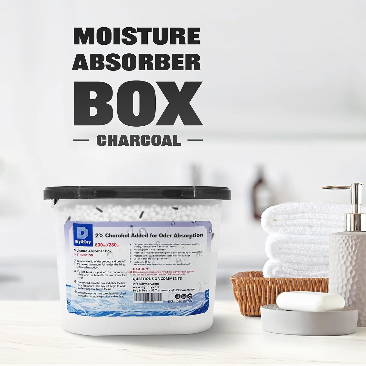 Dry & Dry [4 Boxes [Net 10 Oz/Box] Moisture Absorbers, Dehumidifiers to Control Excess Moisture for Basements, Closets, Bathrooms, Laundry Rooms. Moisture Absorbers, Charcoal Added, Odor Eliminator