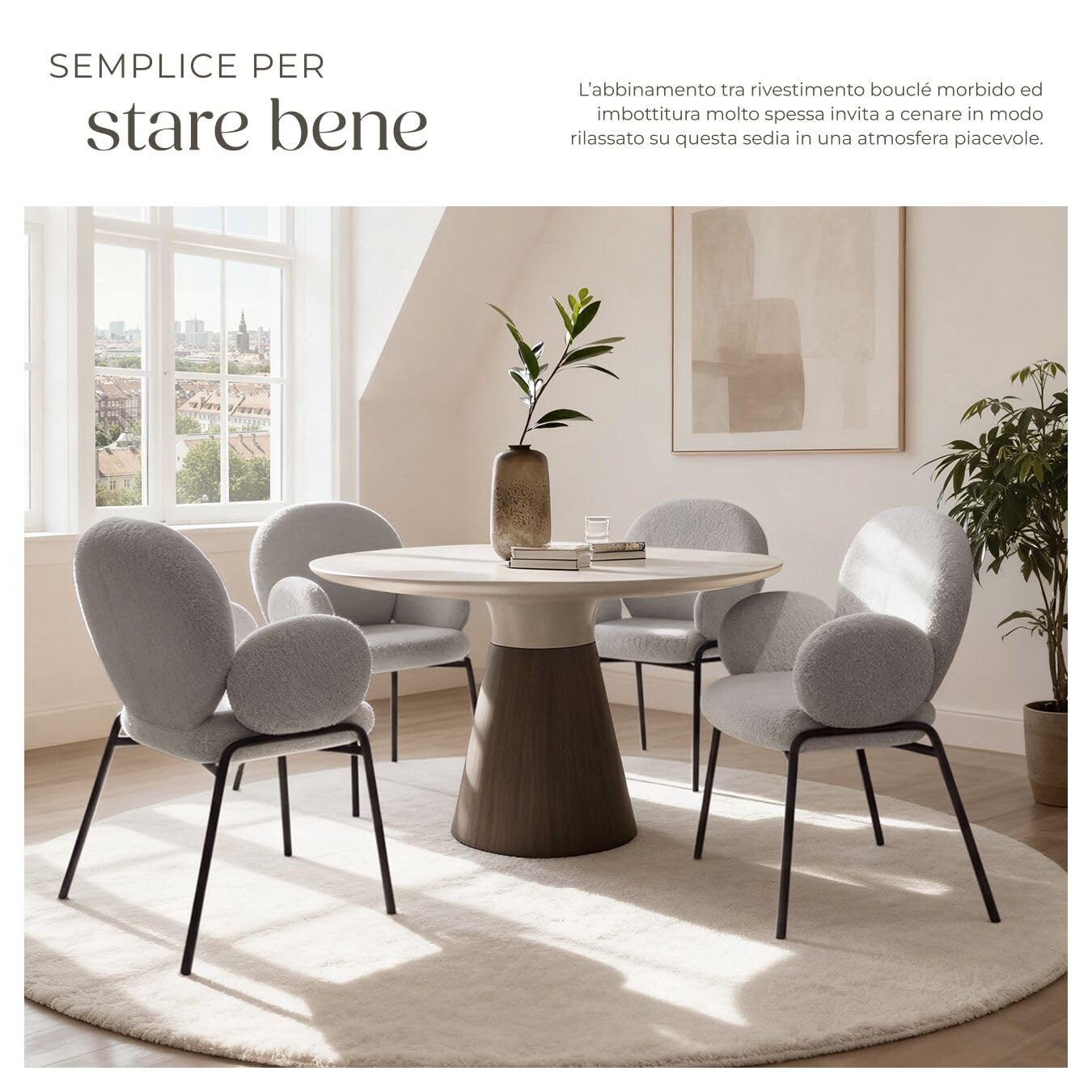 tectake® 1 Poltrona Salotto Stile Scandinavo con Braccioli, Poltrona Relax con Morbida Imbottitura, Tessuto Bouclé, Gambe in Acciaio, Comoda Poltroncina Imbottita da Lettura - Grigio Chiaro