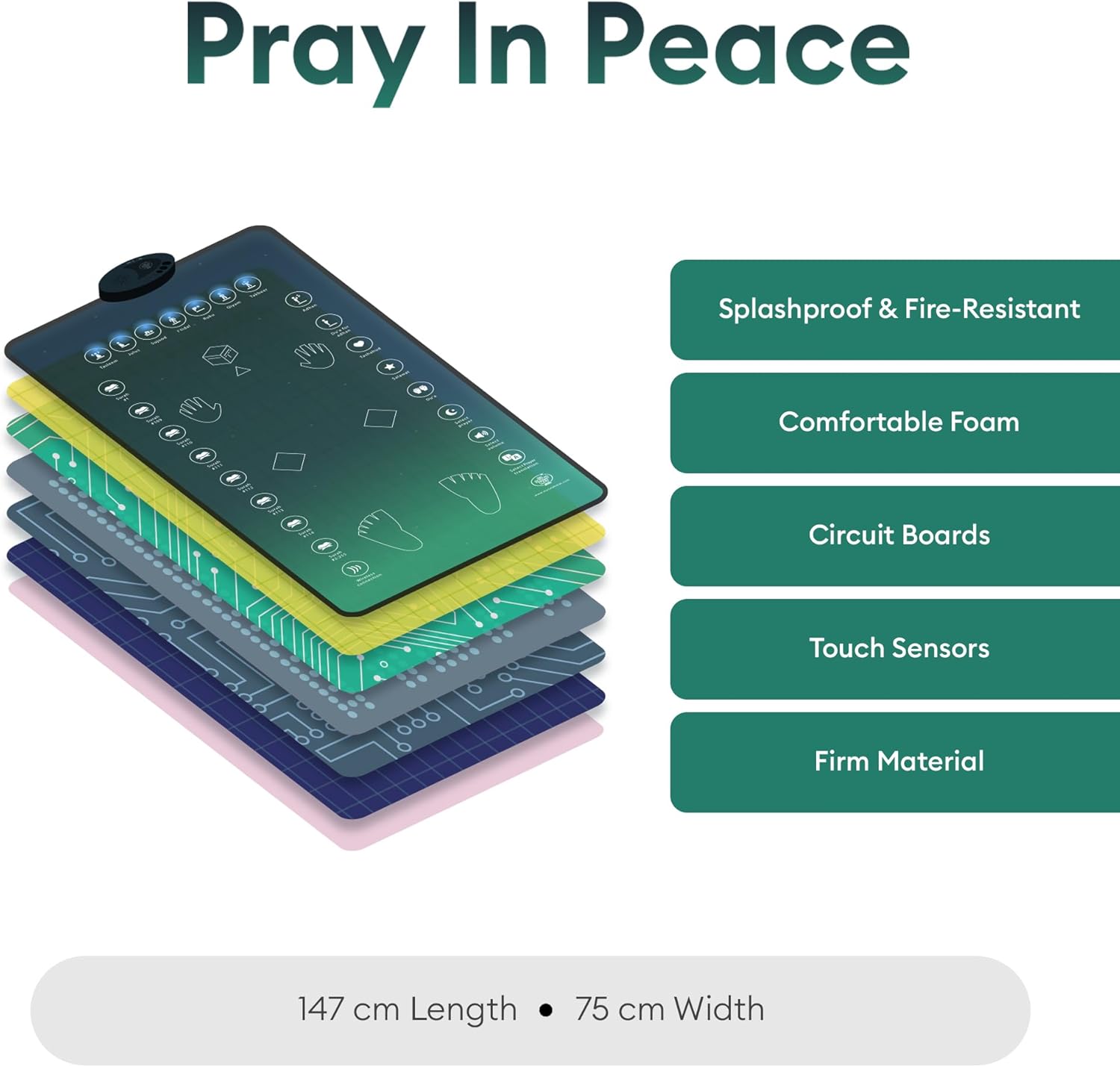 My Salah Mat for Adults - Smart Interactive Prayer Mat for Adults & Reverts Learning Surahs, Salah, Duas, & More - Muslim Prayer Rug with 25 Touch Keys, Padded Prayer Mat Layer, & Speaker for Ages 8+