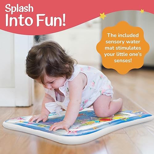 Miniatura 5 de GiggleLux Corralito para bebés con alfombrilla incluida, tapete de agua para el tiempo boca abajo, anillos de mano, 30 bolas de pitballs y bolsa de