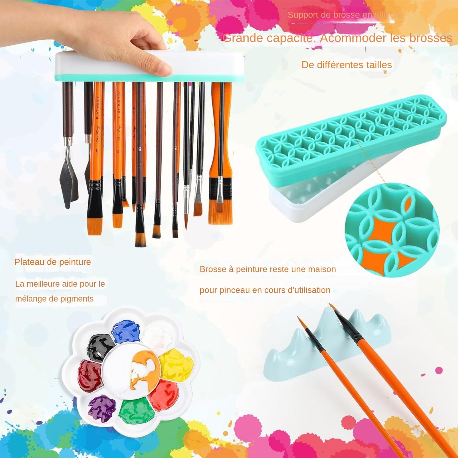 Aufbewahrungs-Organizer für Farben – transparente Flaschenhalter mit Pinselhalter, Organisationsset für Acrylfarben | Pinselhalter für Farben, Farbtuben