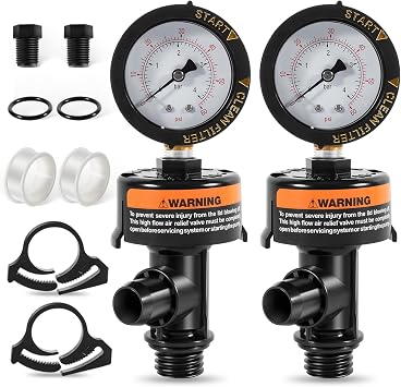 98209800 High Flow Manual Relief Valve/Air Relief Manual Valve Assembly with Pressure Gauge, Replacement for Pool and Spa Filter 2 PACK-98209800