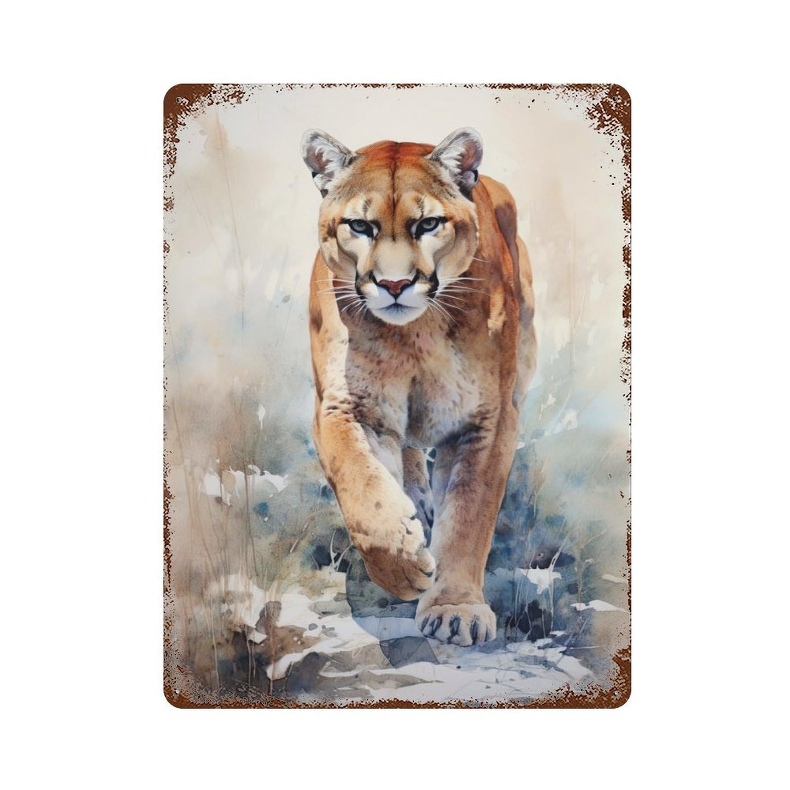 Cougar Watercolor Retro Metal Sign 15.7"x11.8", Classic Wall Plaque for Garage, Pub Or Kitchen