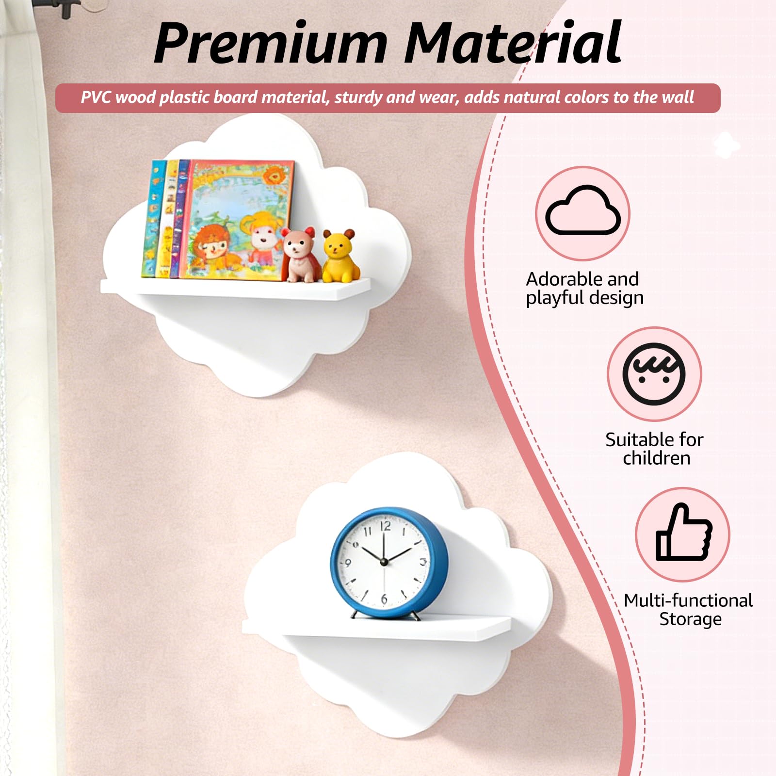 Libreria per bambini set di 3 scaffali da parete con nuvole bianco per Tonie Box