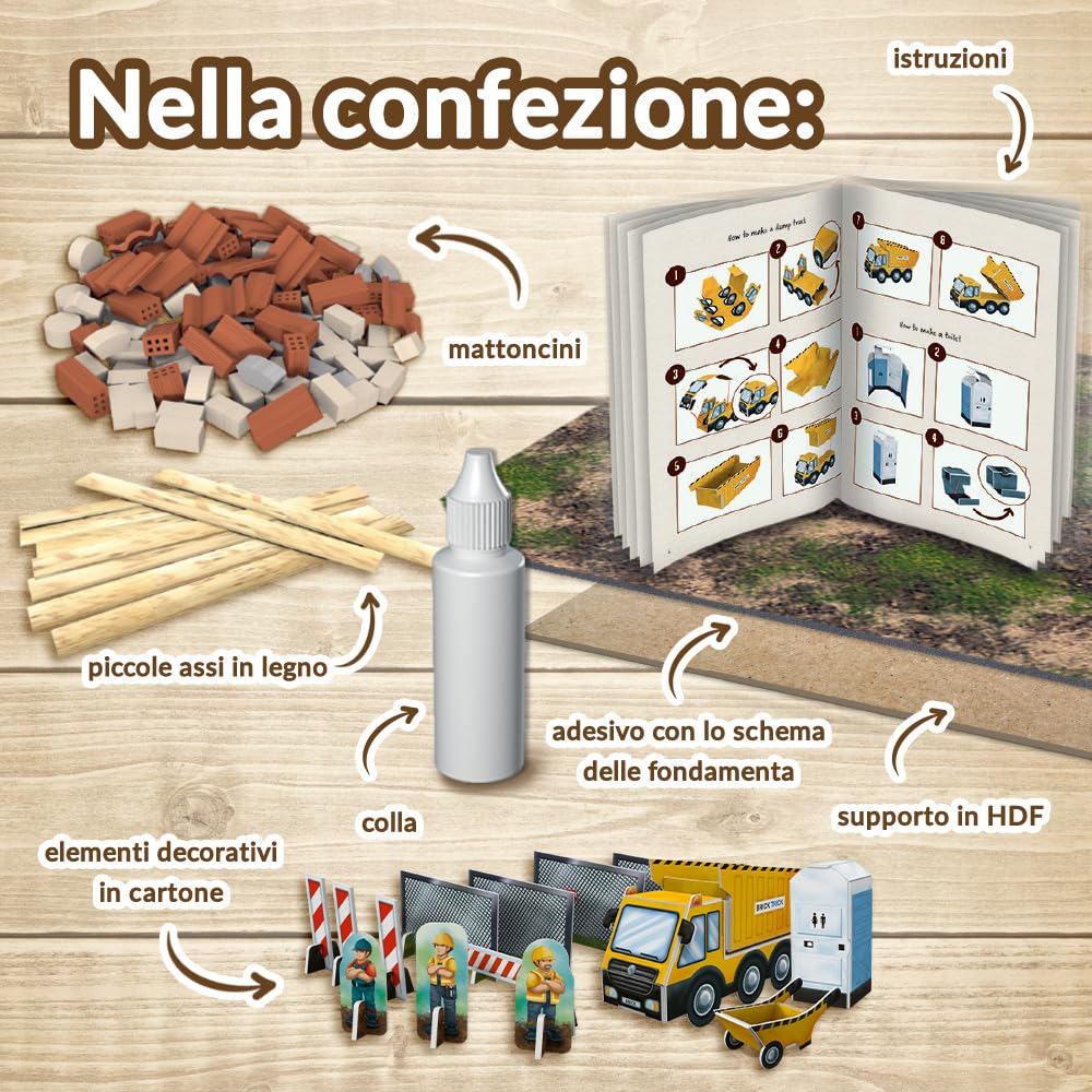 Brick Trick Trefl Cantiere/Construction Site - Costruisci con i Mattoncini, Veri Mattoncini ECO, 290 Mattoni, Riutilizzabili, Kit Creativo per Bambini dai 6 Anni