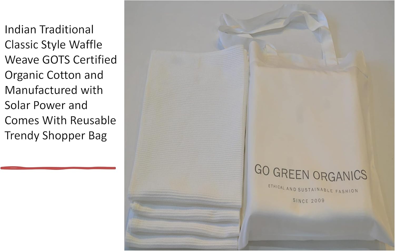 Waffle Hand Towels Pack of 4, 20X29 INCHES, 100% Natural Organic Cotton GOTS Certified (White) Super ABSORBANT & Quick Dry, NO SOFTENERS, Environment Friendly