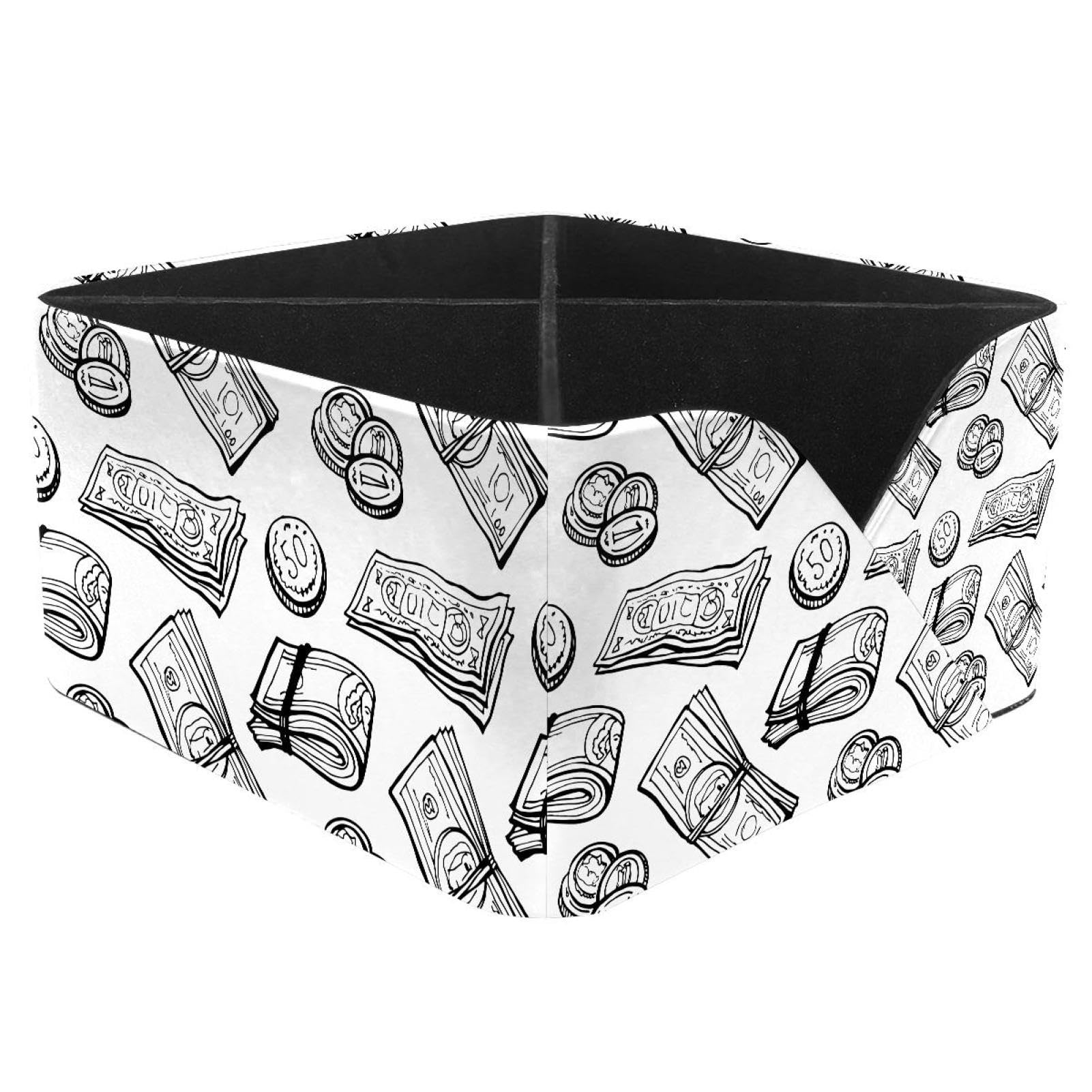 KengjuTesu Doodle Money Dollars Pattern Desktop Organizer Pen Holder, Rectangular Pencil Cup for Office, Study and Makeup Stations