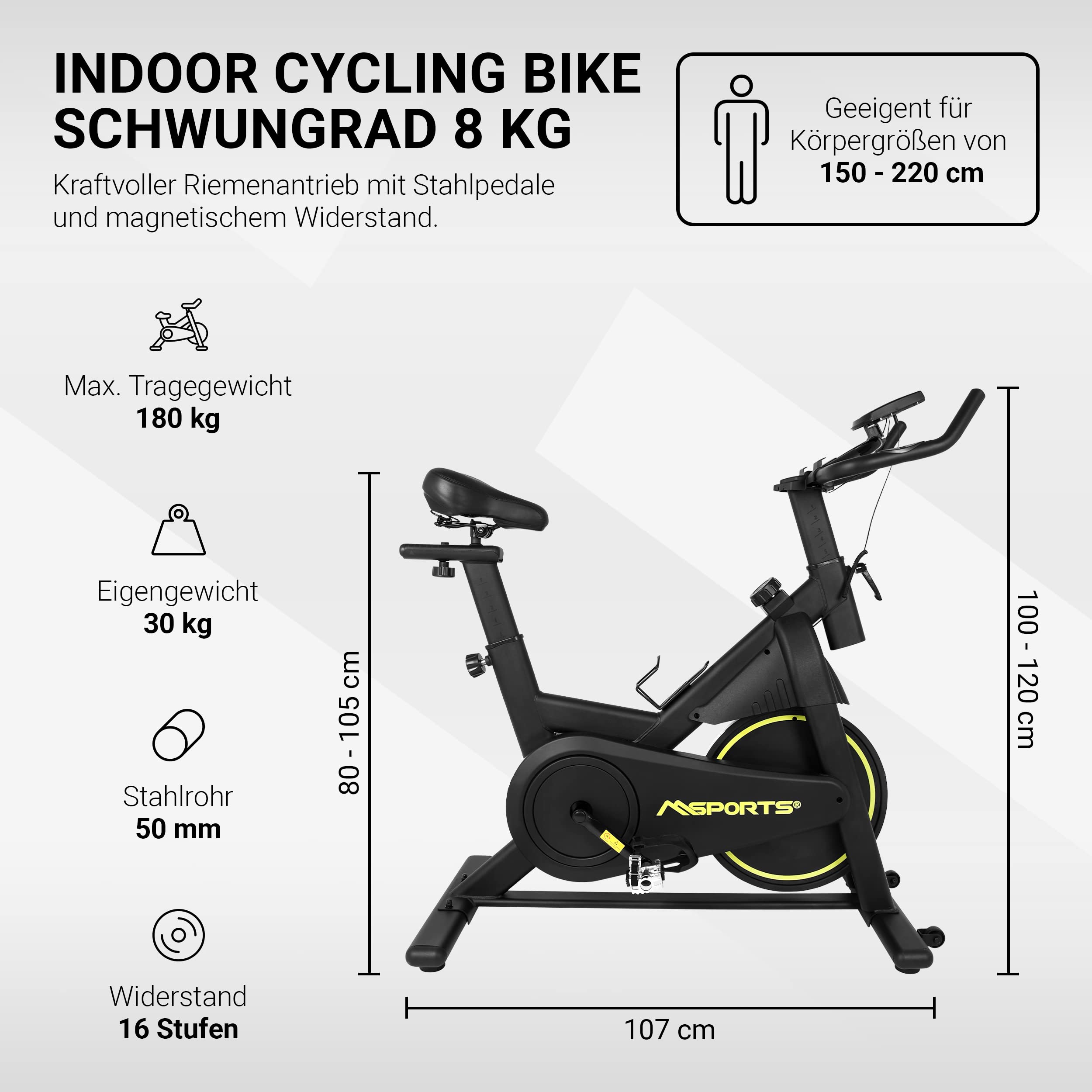 Cycling Bike Premium Black Series | Speed Bike 8 kg Volano con resistenza magnetica | Ergometro - Cyclette con app Bluetooth | Fitness Cyclette