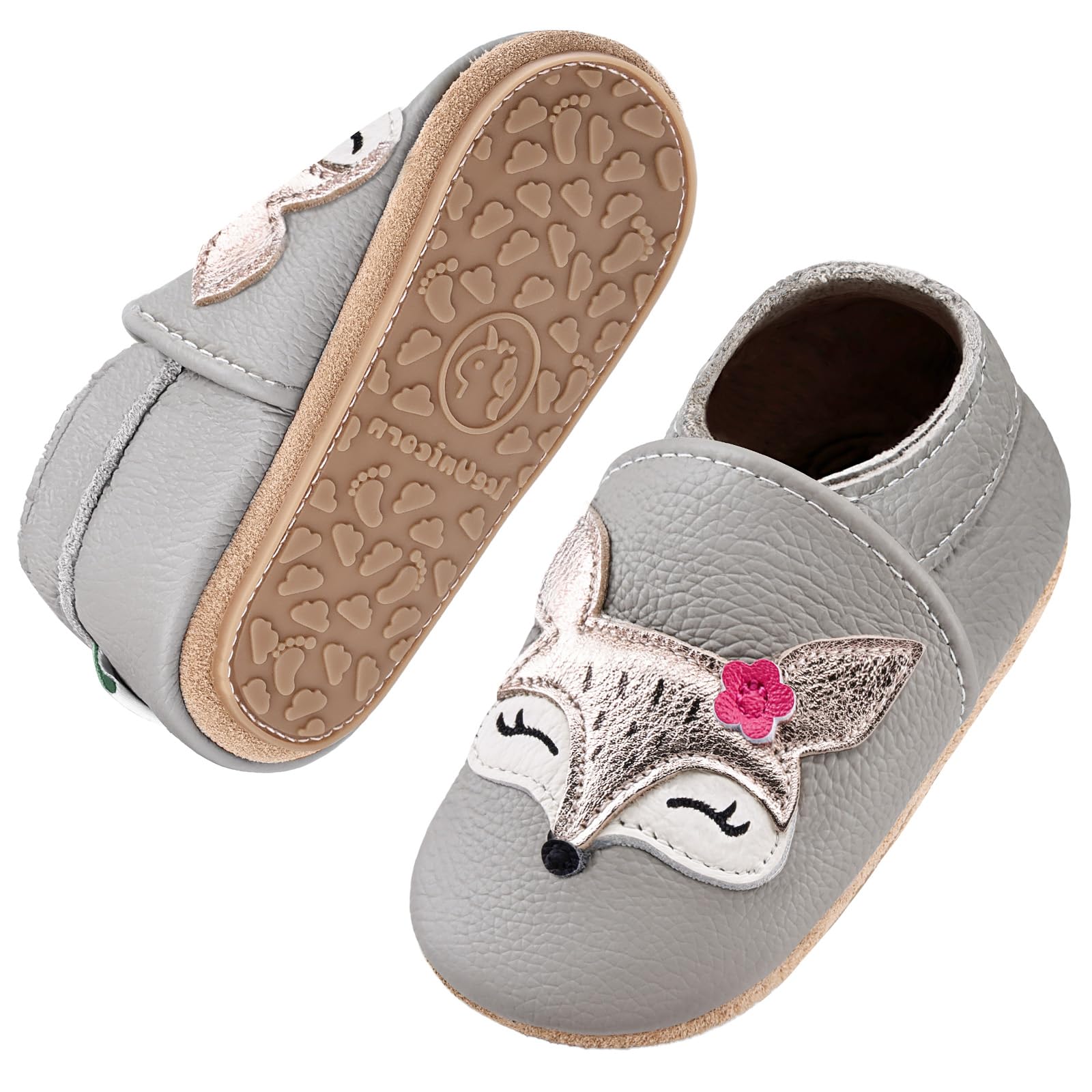 IceUnicorn Krabbelschuhe Baby Lauflernschuhe Weicher Leder Jungen Mädchen Lederschuhe Babys Rutschfeste Krabbelschuhe mit Gummisohle Babyschuhe