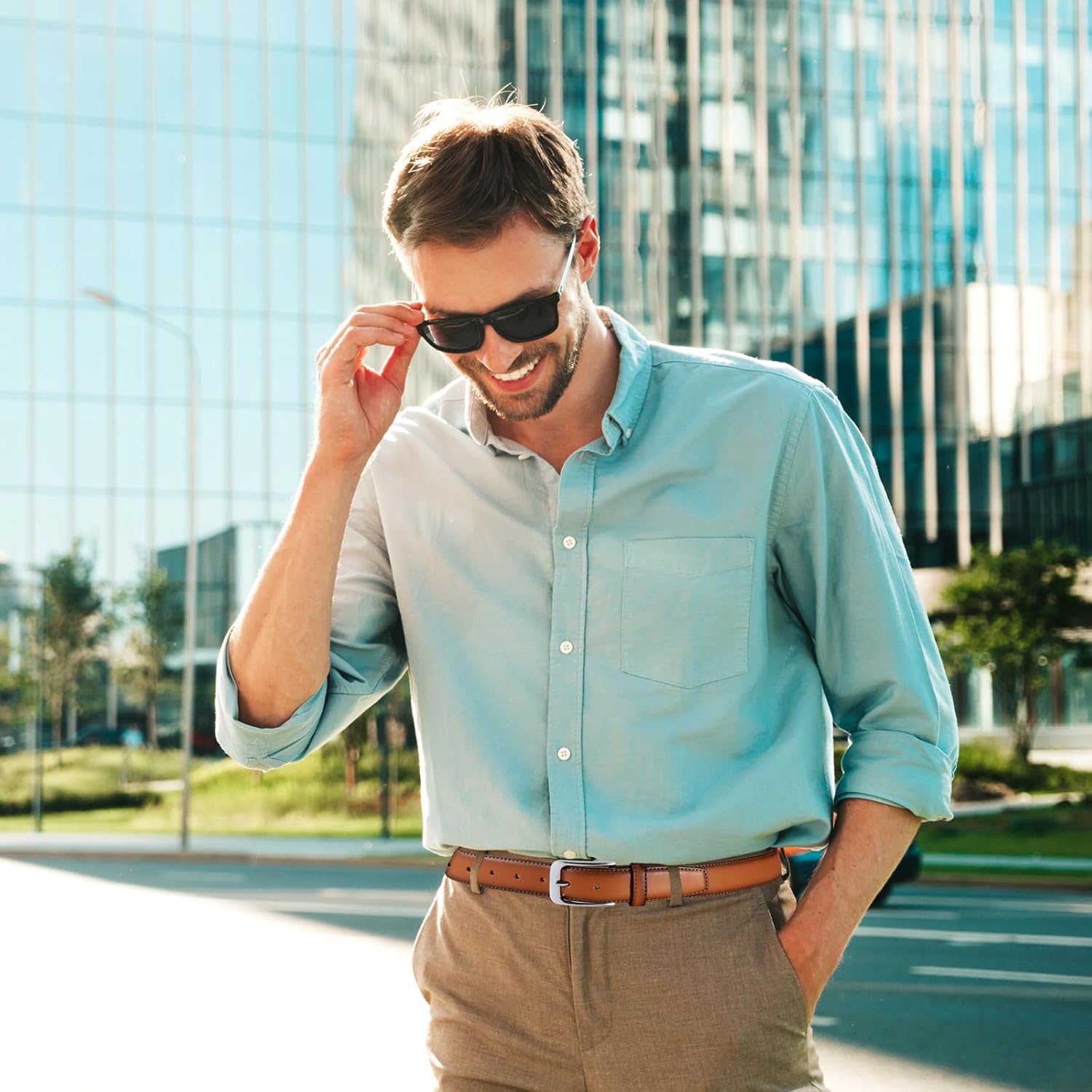 Bighake Men's Genuine Leather Dress Belt, Handmade Leather Jeans Belt for Men Work Business and Casual - Image 4