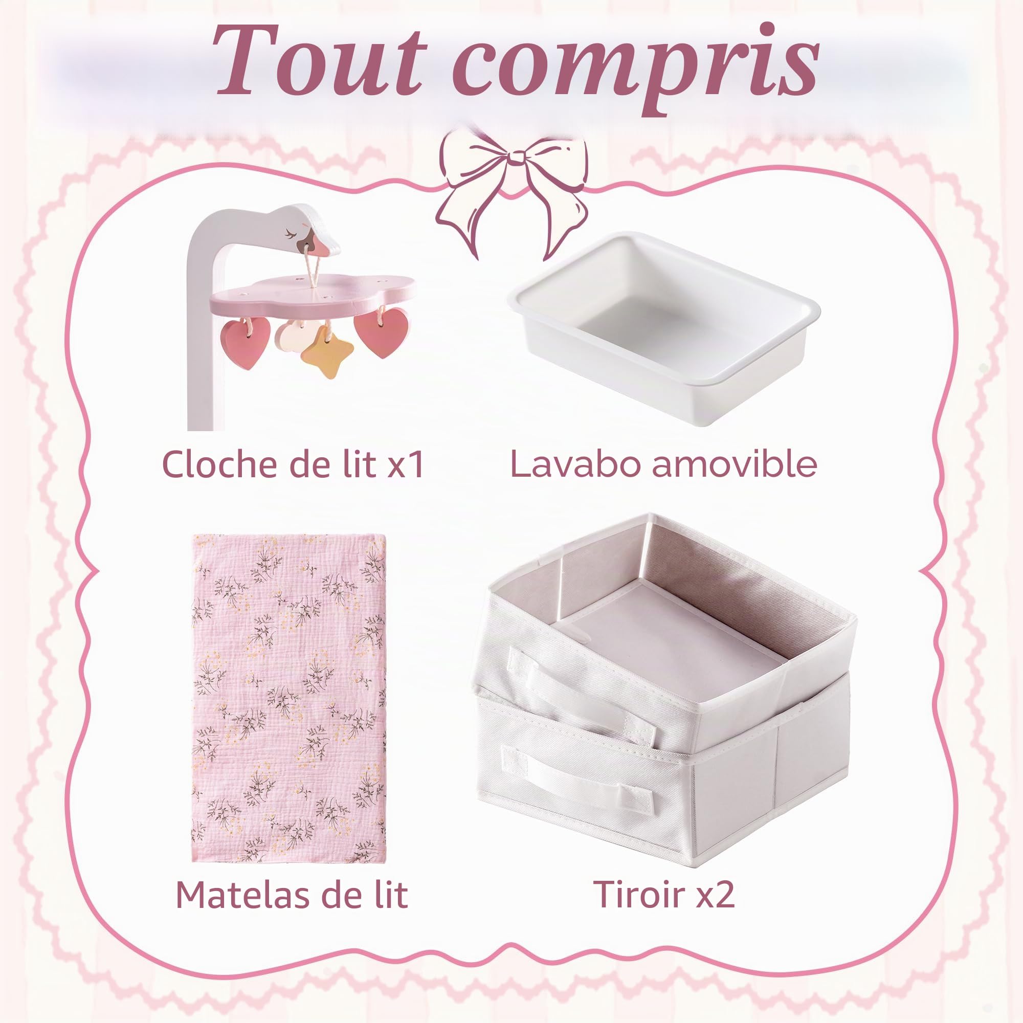Table de Changement pour Poupée ROBUD avec Chaise Haute pour Poupées de 18 Pouces, Meubles de Poupée en Bois 2-en-1 avec Evier de Toilettage, Rangement, Station de Soins de Poupée pour Jeu de Rôle