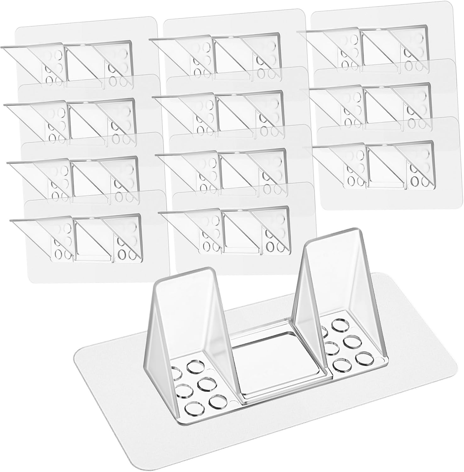 Tofficu 24pcs Clear Shelf Pegs No Drill Kitchen Cabinet Support Clips Heavy-Duty Shelf Holders for Bookshelves and Closet Dividers Easy Adhesive Installation Reinforced Design for