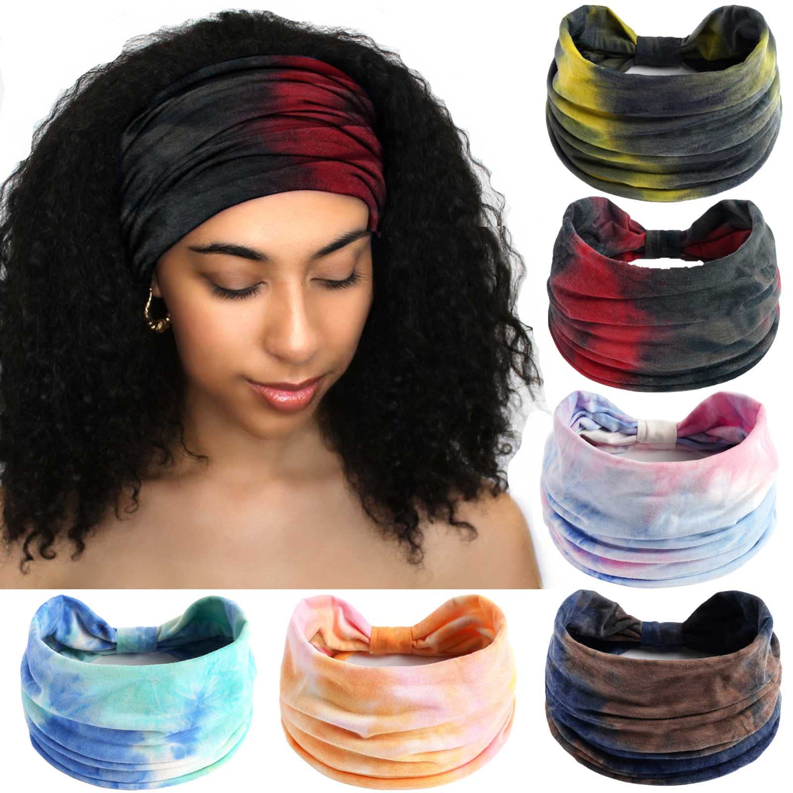 Olbye Wide Headbands Women Knotted Headband Non Slip Elastic Hair Bands Tie Dye Turban Head Wraps Workout Yoga Sports Sweatbands Boho Headbands for