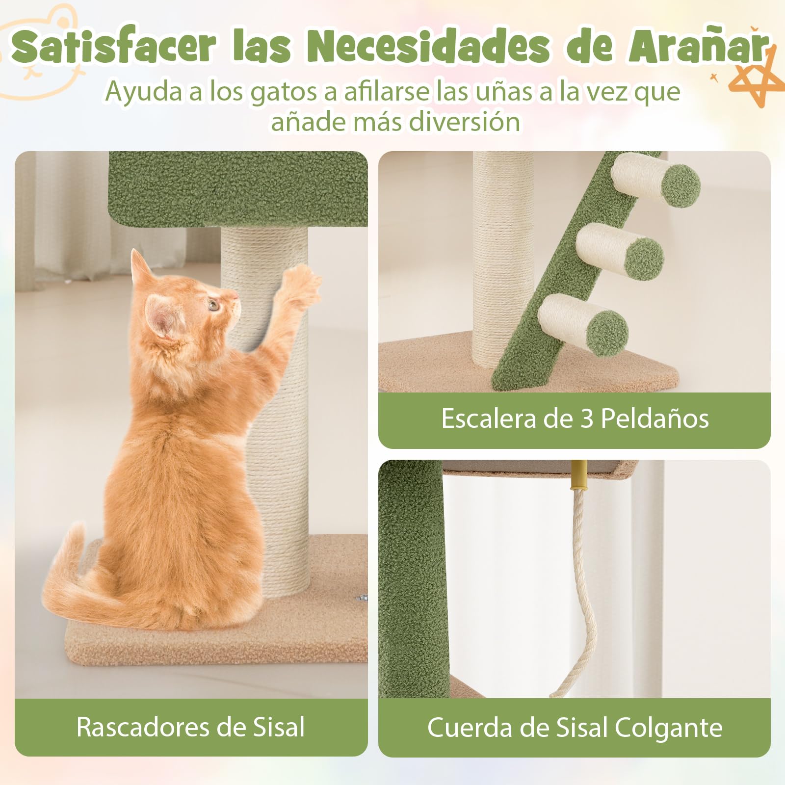 COSTWAY Árbol para Gatos de Suelo a Techo, Rascador para Gatos de 218-253 cm, Torre para Gatos con Cápsula Transparente, Condo, Postes de Rascado de Sisal, Cuerda, Árbol de Actividad para Gatos